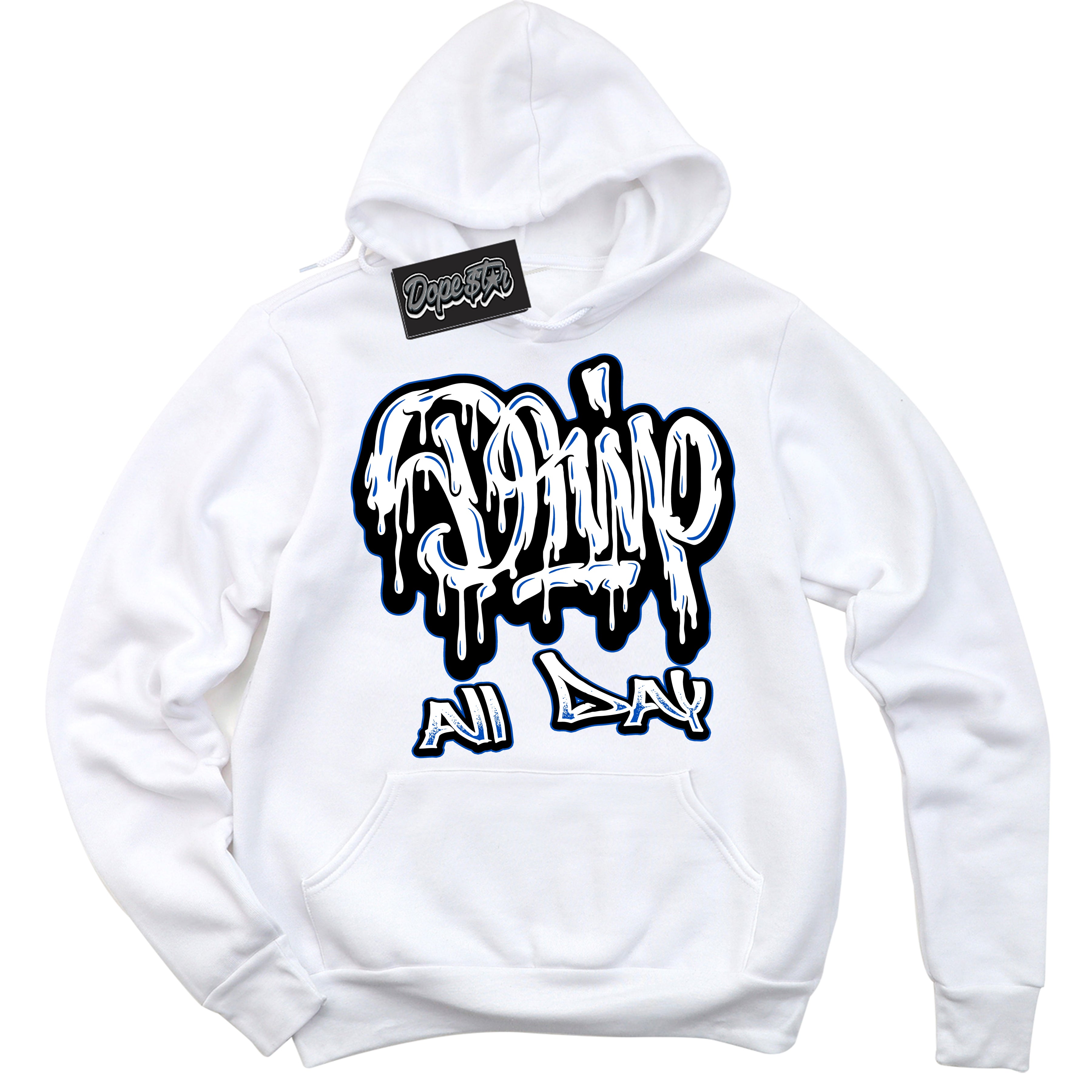 Cool White Hoodie with “ Drip All Day ”  design that Perfectly Matches Quai 54 1s Sneakers.