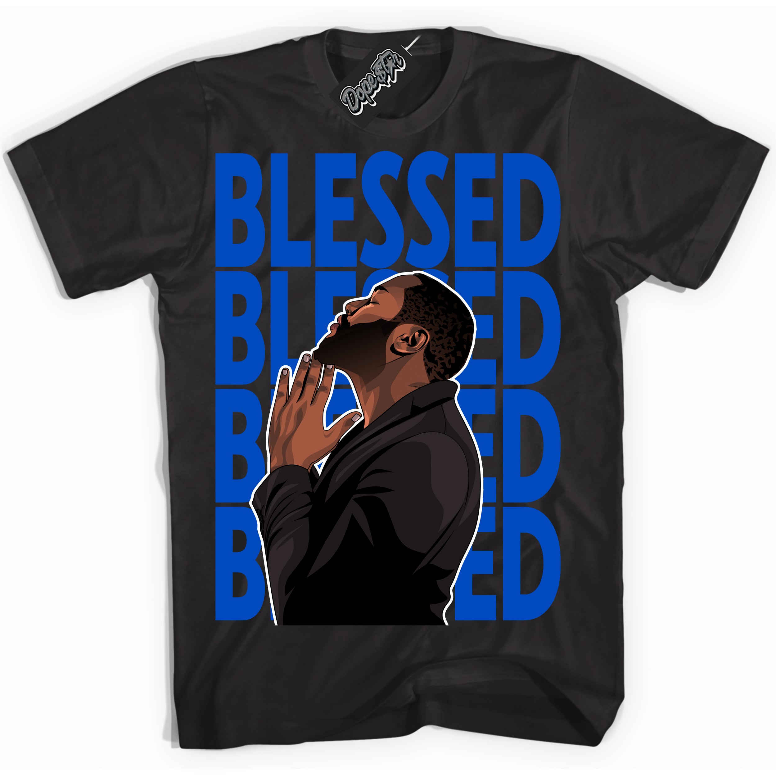 Cool Black Shirt with “ God Blessed” design that perfectly matches Quai 54 1s Sneakers.