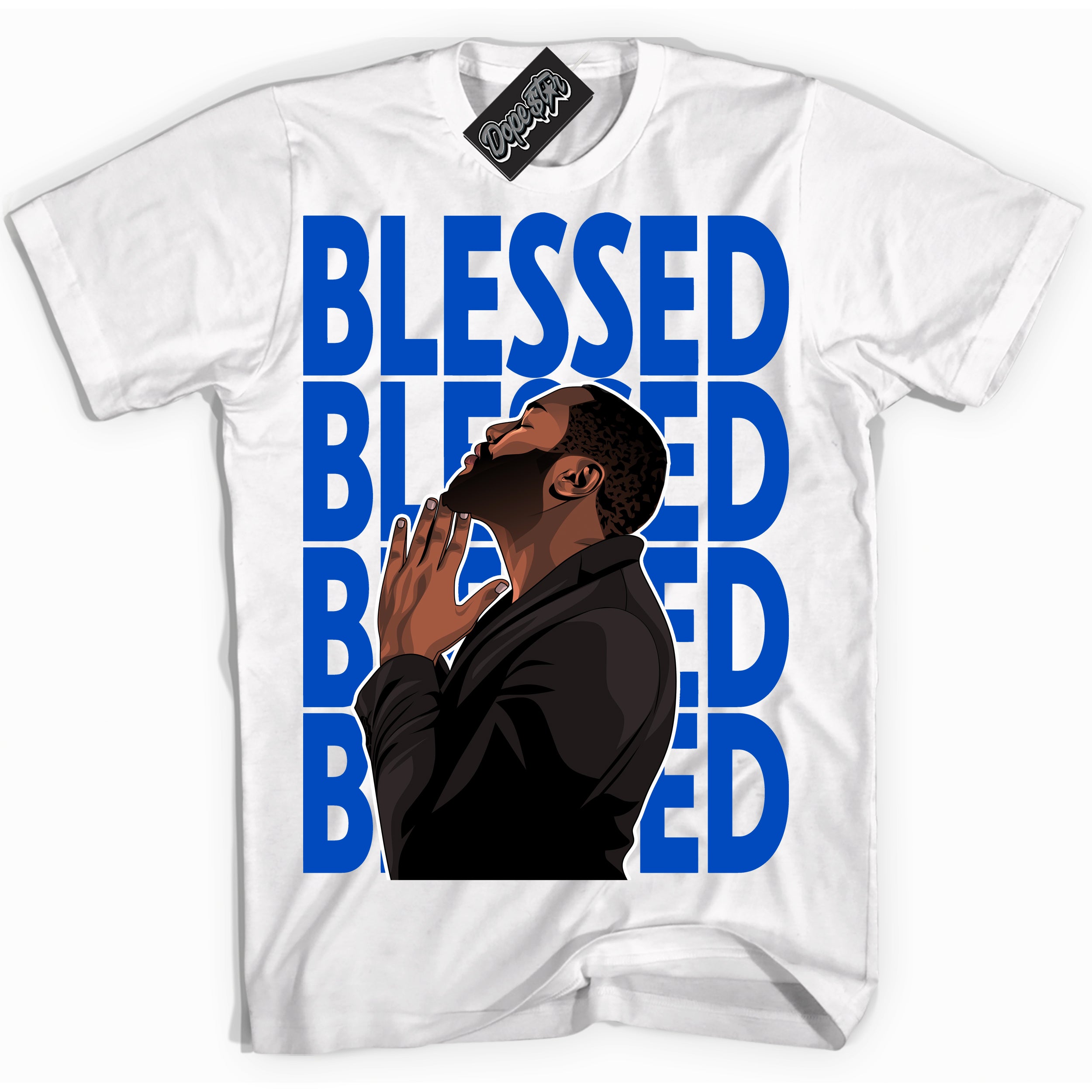 Cool White Shirt with “ God Blessed” design that perfectly matches Quai 54 1s Sneakers.