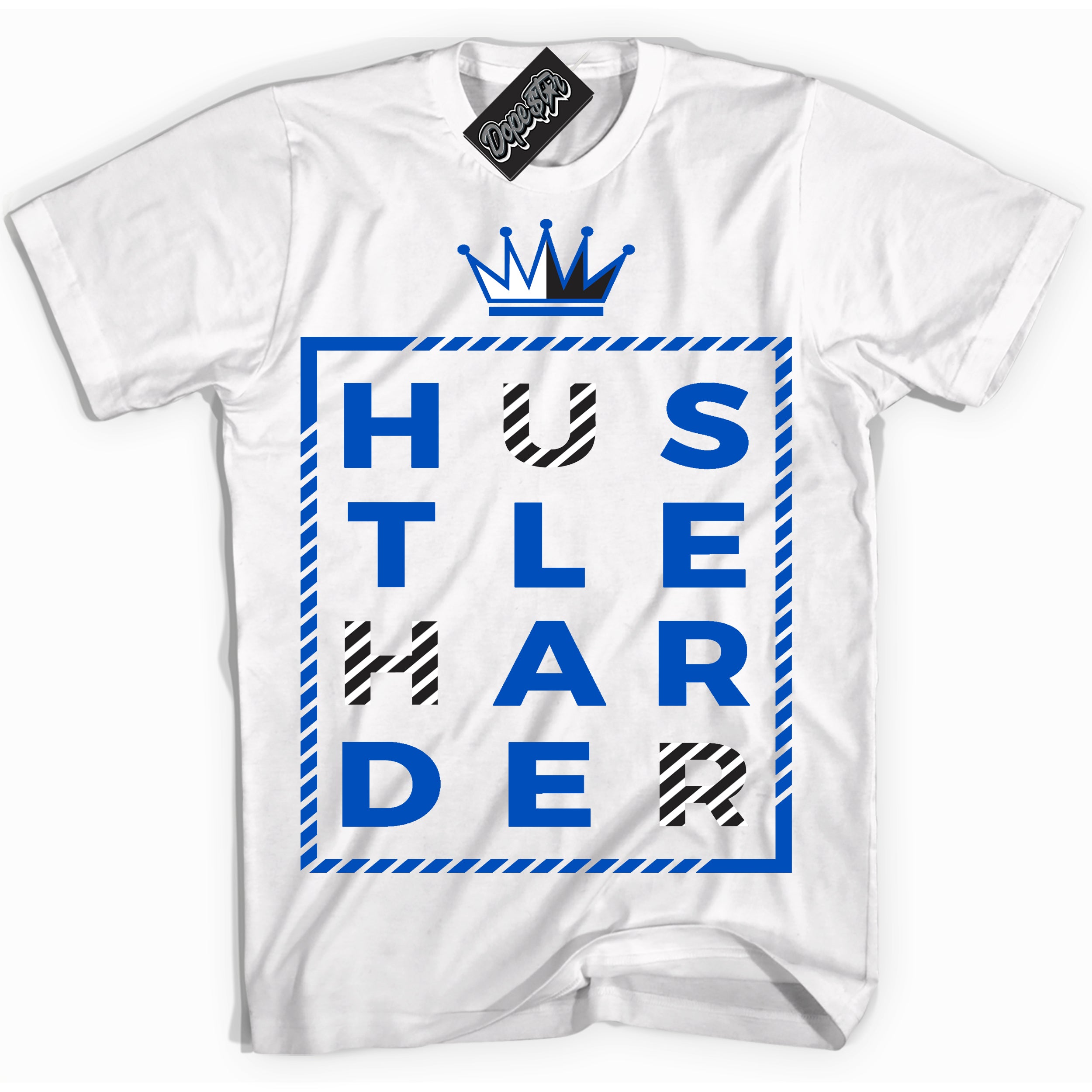 Cool White Shirt with “ Hustle Harder” design that perfectly matches Quai 54 1s Sneakers.