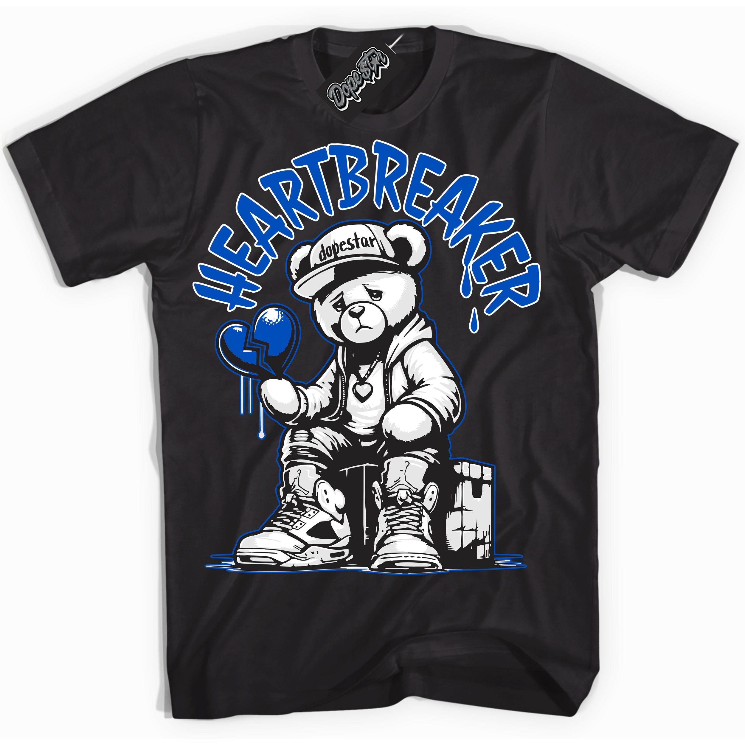 Cool Black Shirt with “ Heartbreaker Bear” design that perfectly matches Quai 54 1s Sneakers.