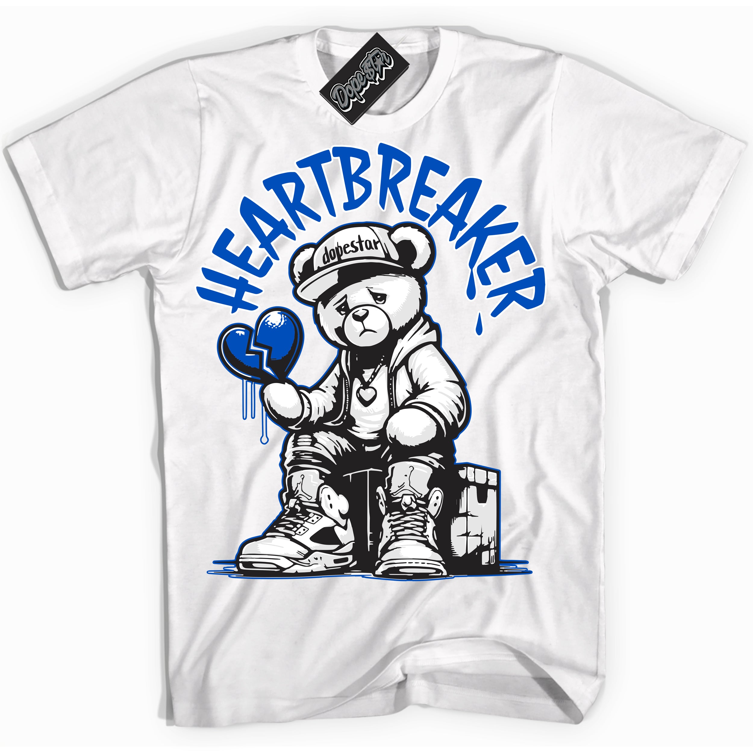 Cool White Shirt with “ Heartbreaker Bear” design that perfectly matches Quai 54 1s Sneakers.