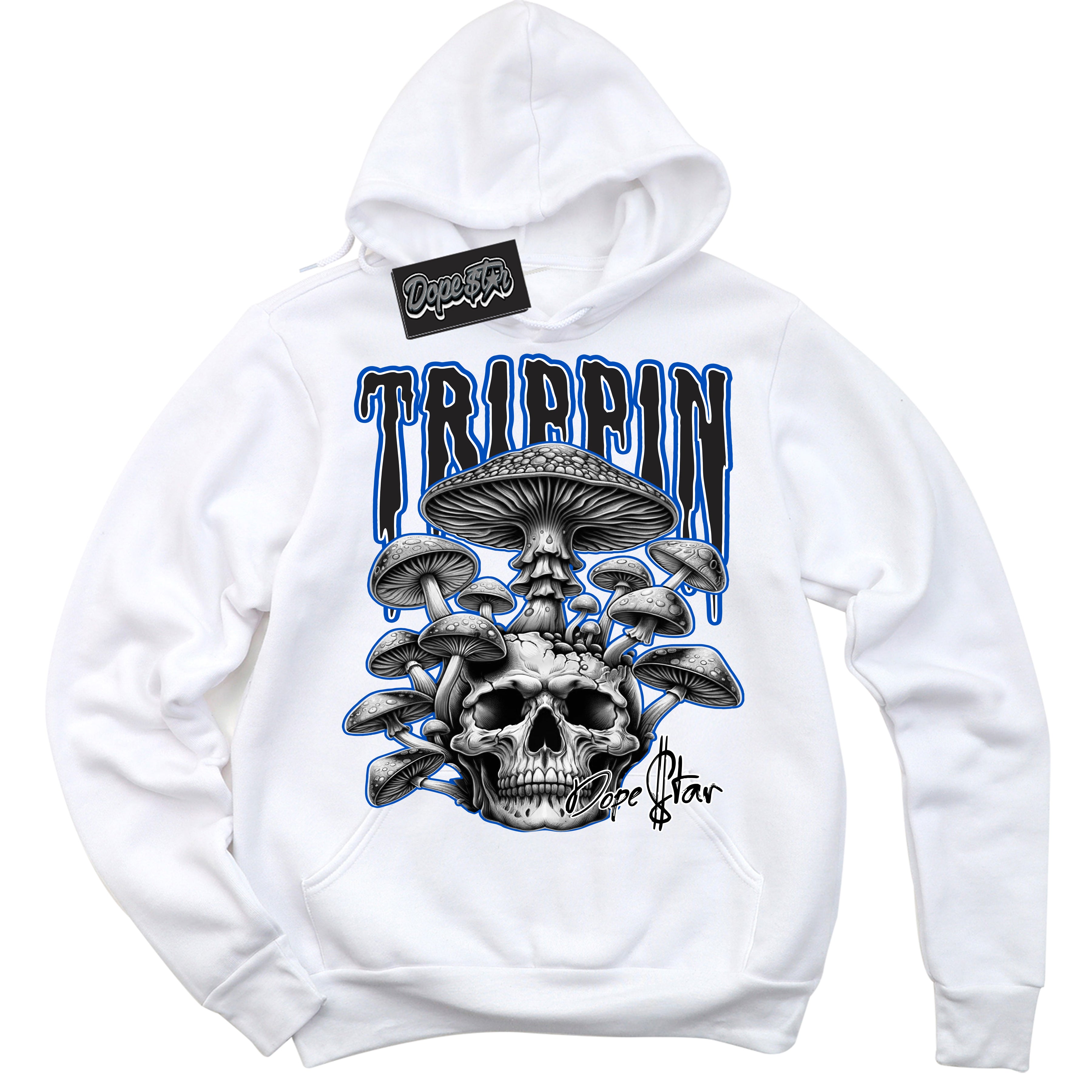 Cool White Hoodie with “Trippin” design that Perfectly Matches Quai 54 1s Sneakers.