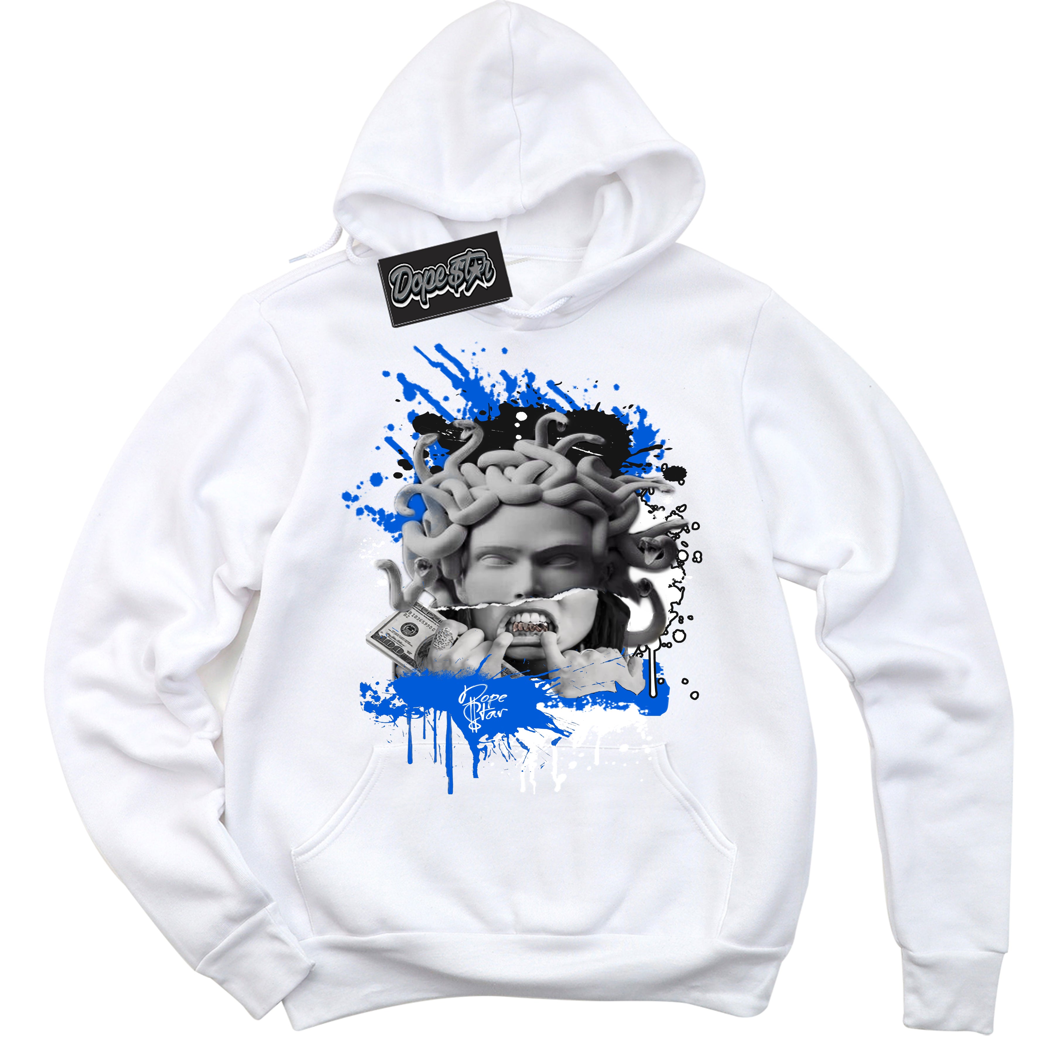 Cool White Hoodie with “ Medusa ”  design that Perfectly Matches Quai 54 1s Sneakers.