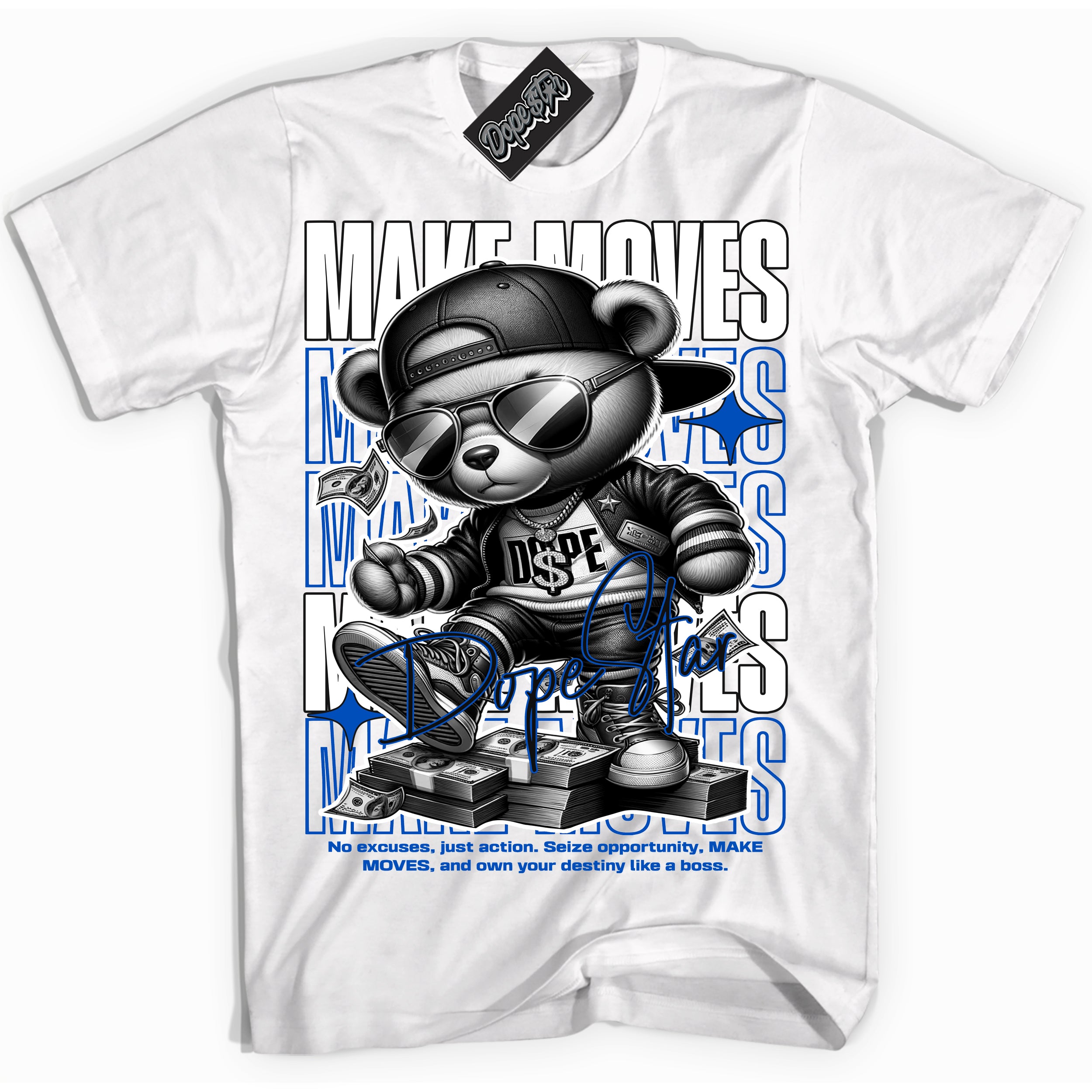 Cool White Shirt with “ Makin Moves” design that perfectly matches Quai 54 1s Sneakers.