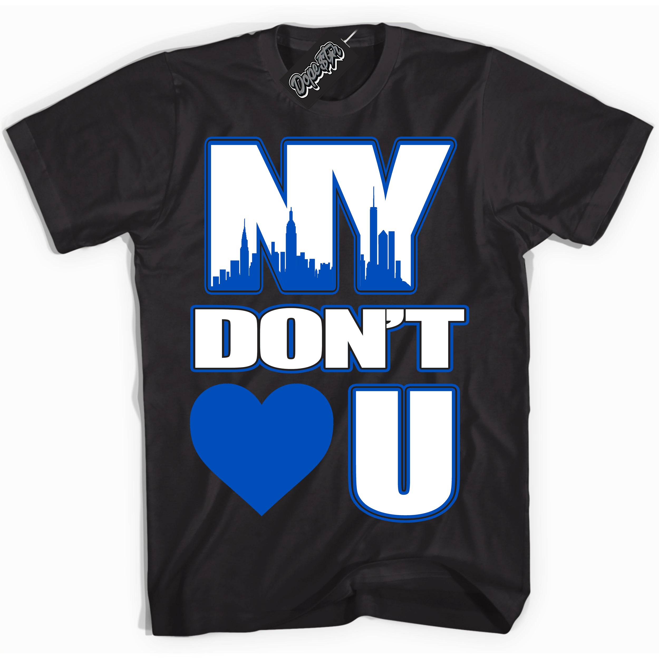 Cool Black Shirt with “ NY Don't Love You” design that perfectly matches Quai 54 1s Sneakers.