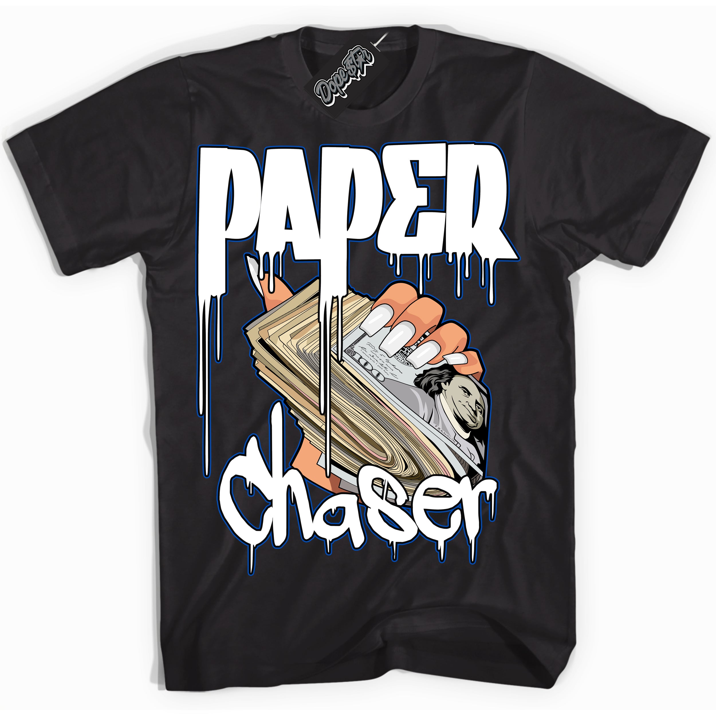 Cool Black Shirt with “ Paper Chaser” design that perfectly matches Quai 54 1s Sneakers.