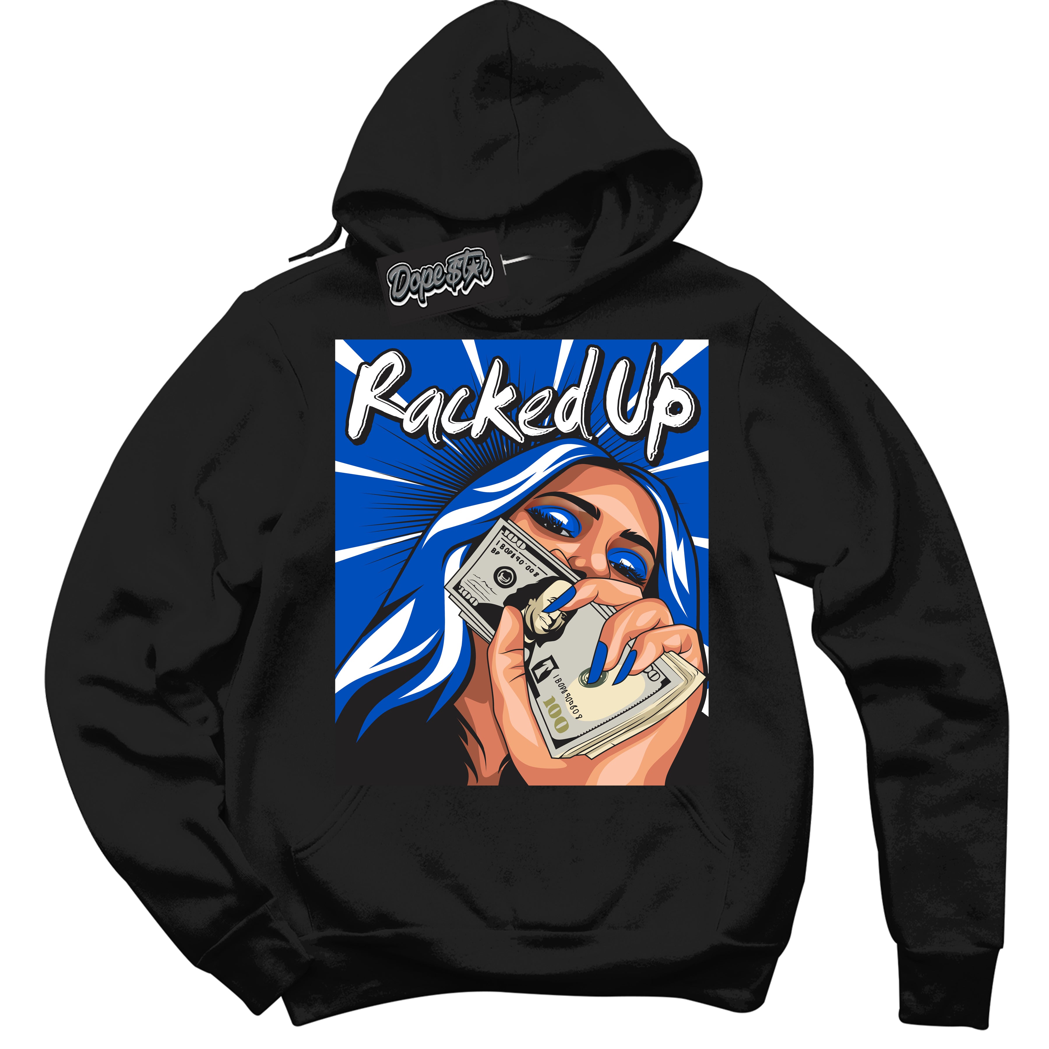 Cool Black Hoodie with “ Racked Up ”  design that Perfectly Matches Quai 54 1s Sneakers.