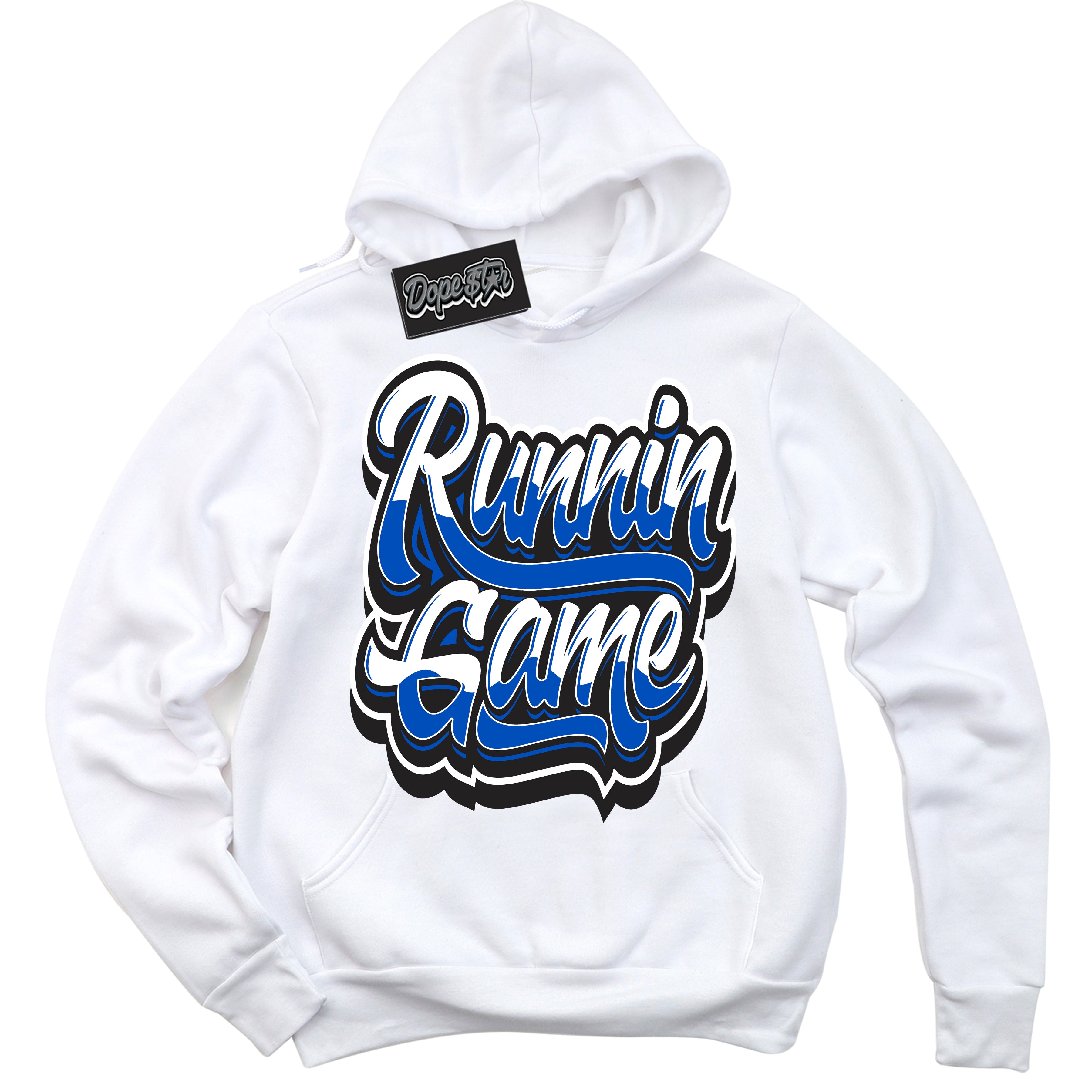 Cool White Hoodie with “ Running Game ”  design that Perfectly Matches Quai 54 1s Sneakers.