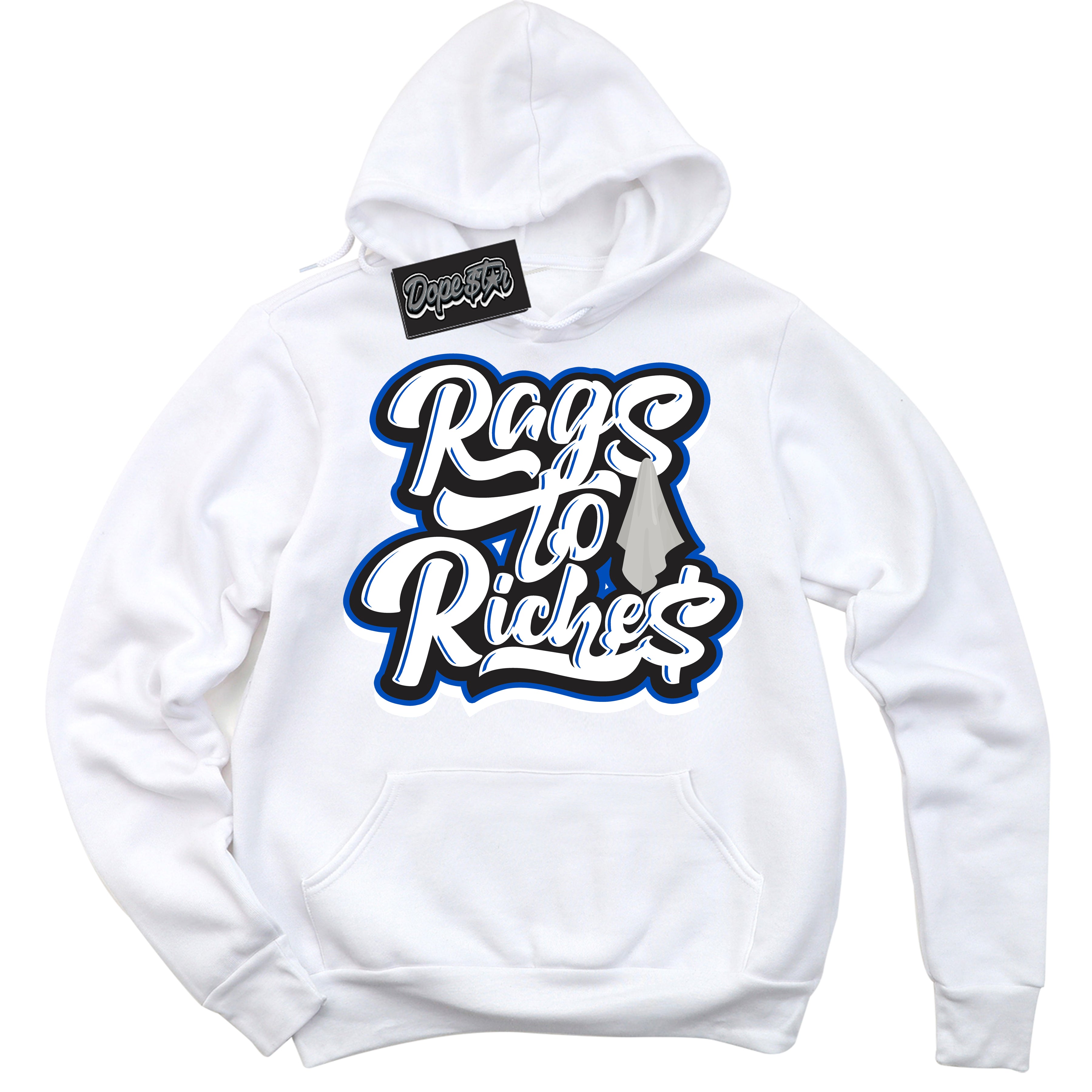 Cool White Hoodie with “ Rags To Riches ”  design that Perfectly Matches Quai 54 1s Sneakers.