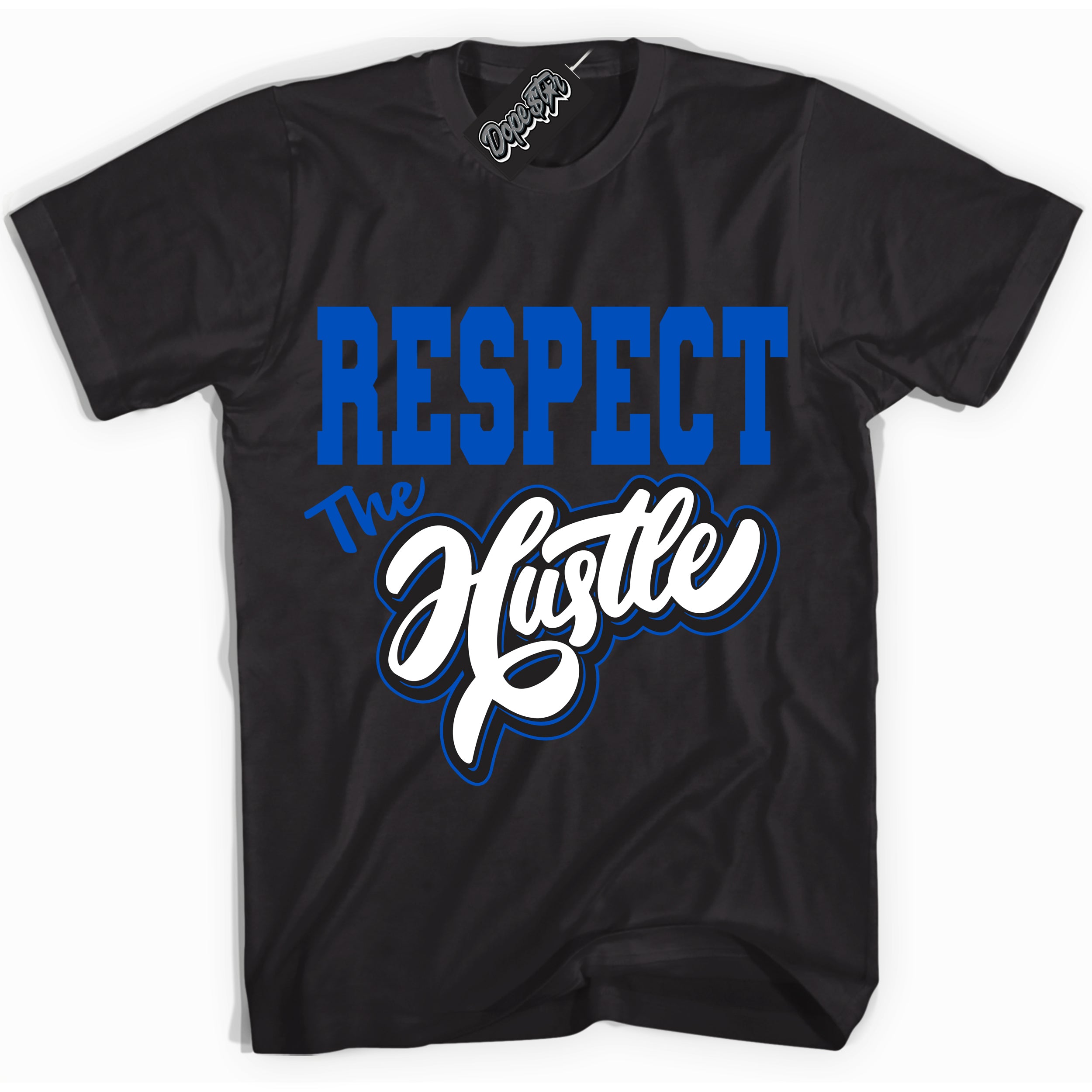 Cool Black Shirt with “ Respect The Hustle” design that perfectly matches Quai 54 1s Sneakers.