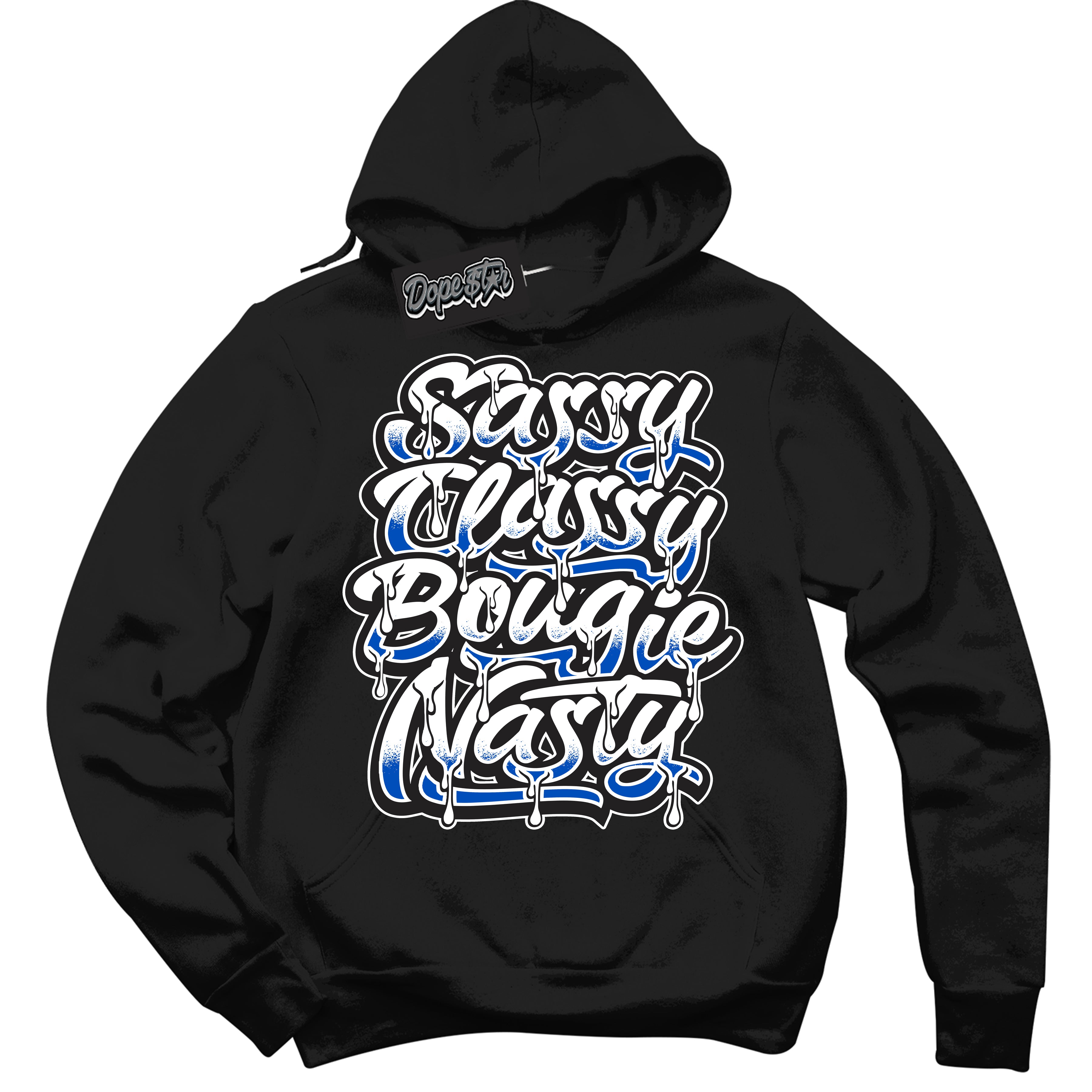 Cool Black Hoodie with “ Sassy Classy ”  design that Perfectly Matches Quai 54 1s Sneakers.