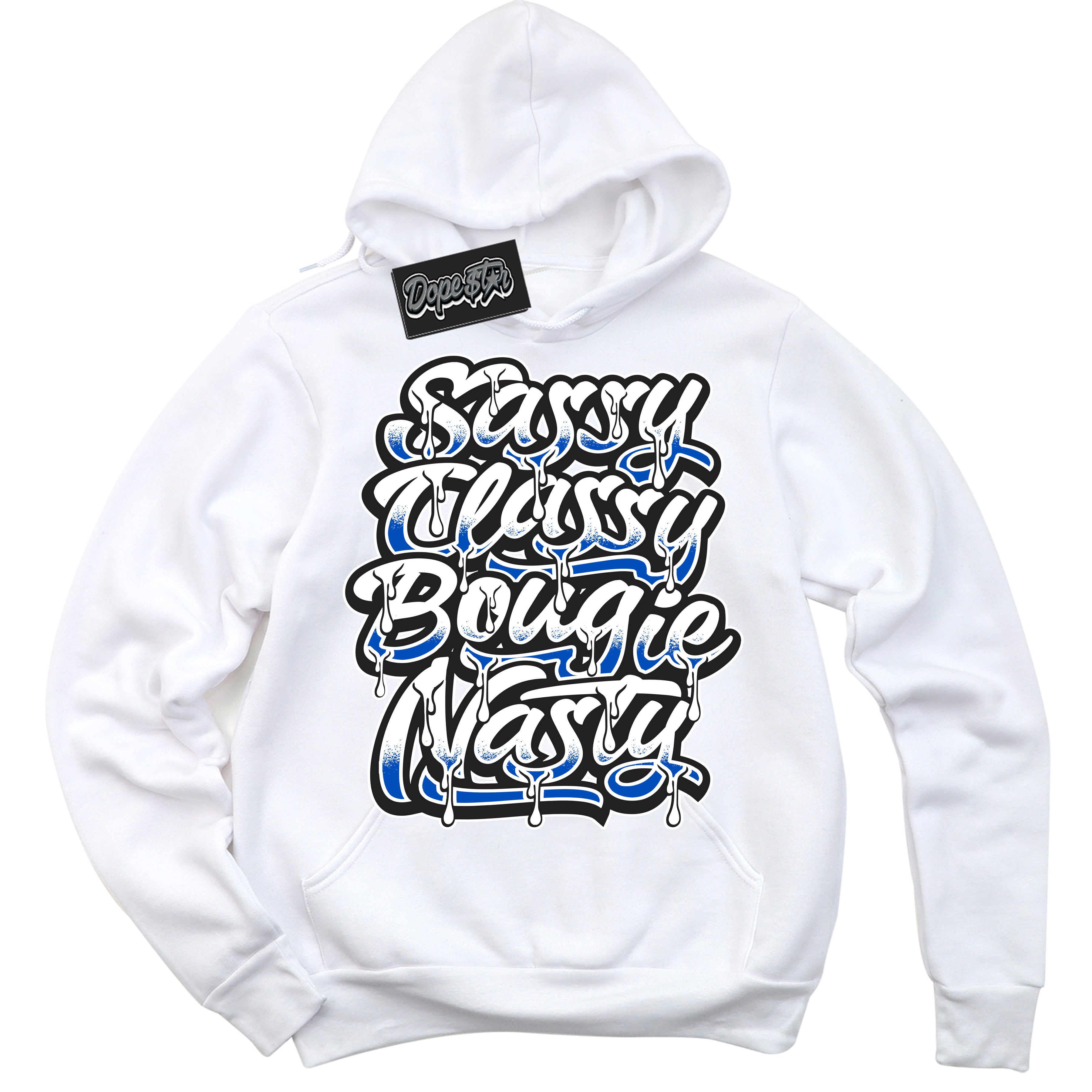 Cool White Hoodie with “ Sassy Classy ”  design that Perfectly Matches Quai 54 1s Sneakers.