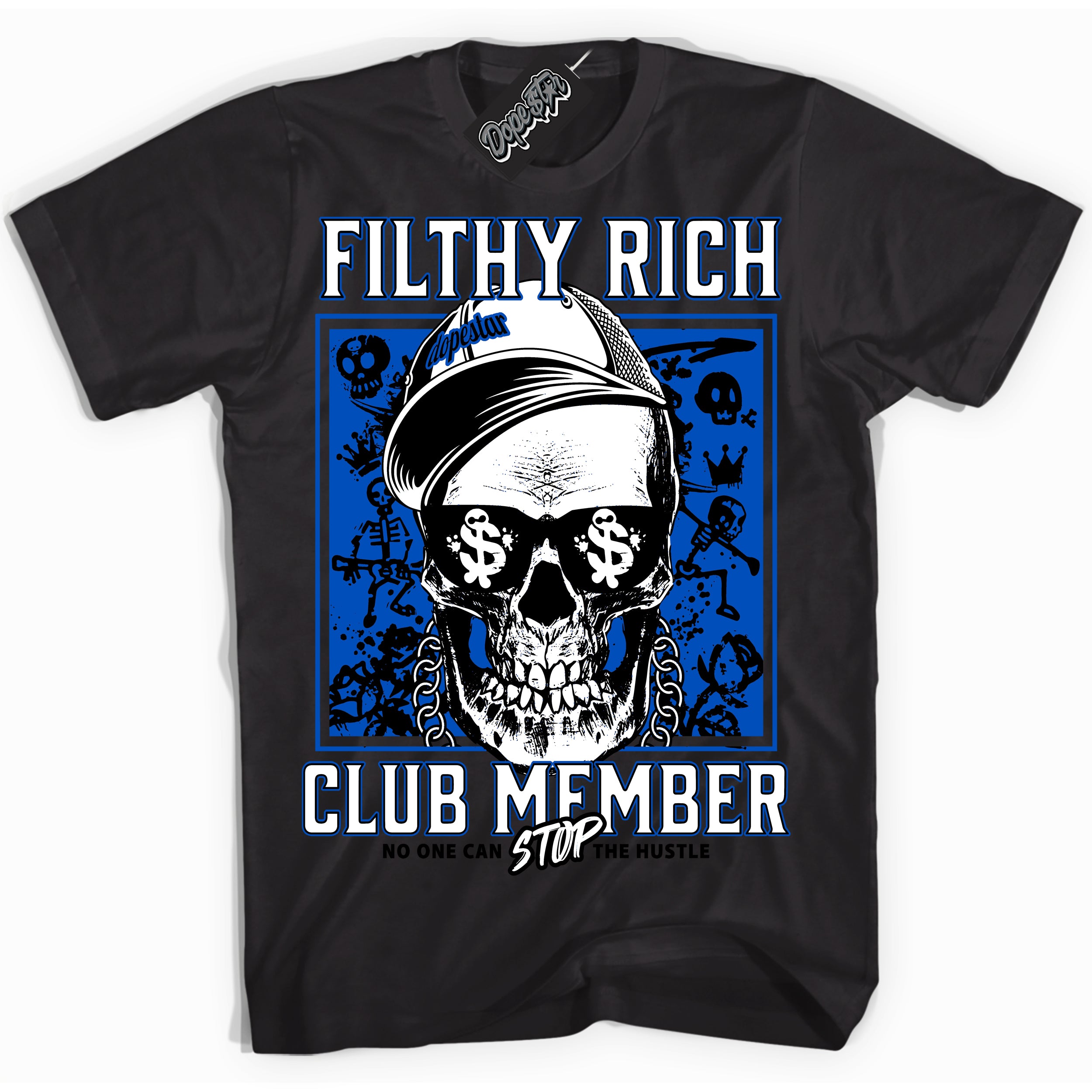 Cool Black Shirt with “ Filthy Rich” design that perfectly matches Quai 54 1s Sneakers.