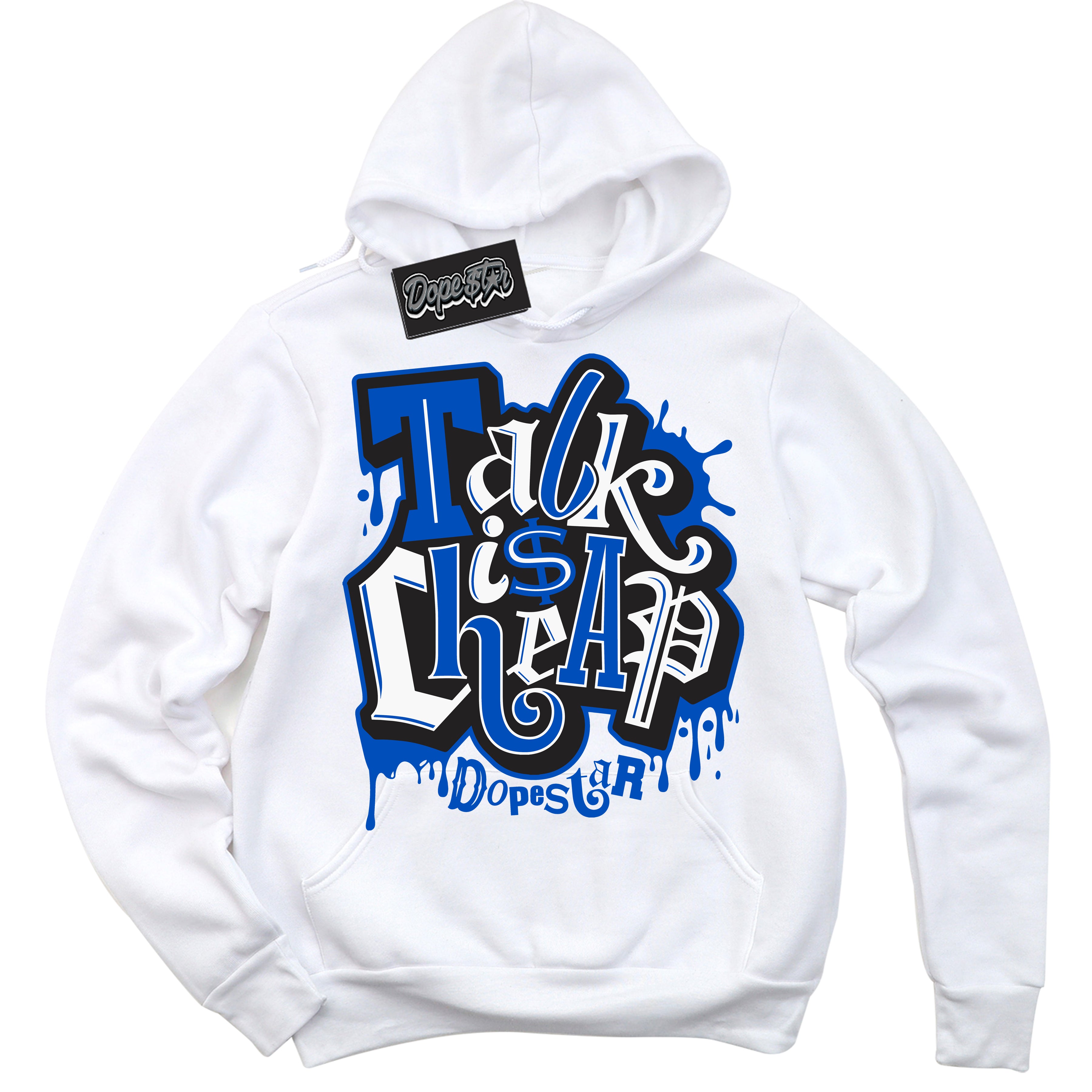 Cool White Hoodie with “ Talk Is Cheap ”  design that Perfectly Matches Quai 54 1s Sneakers.