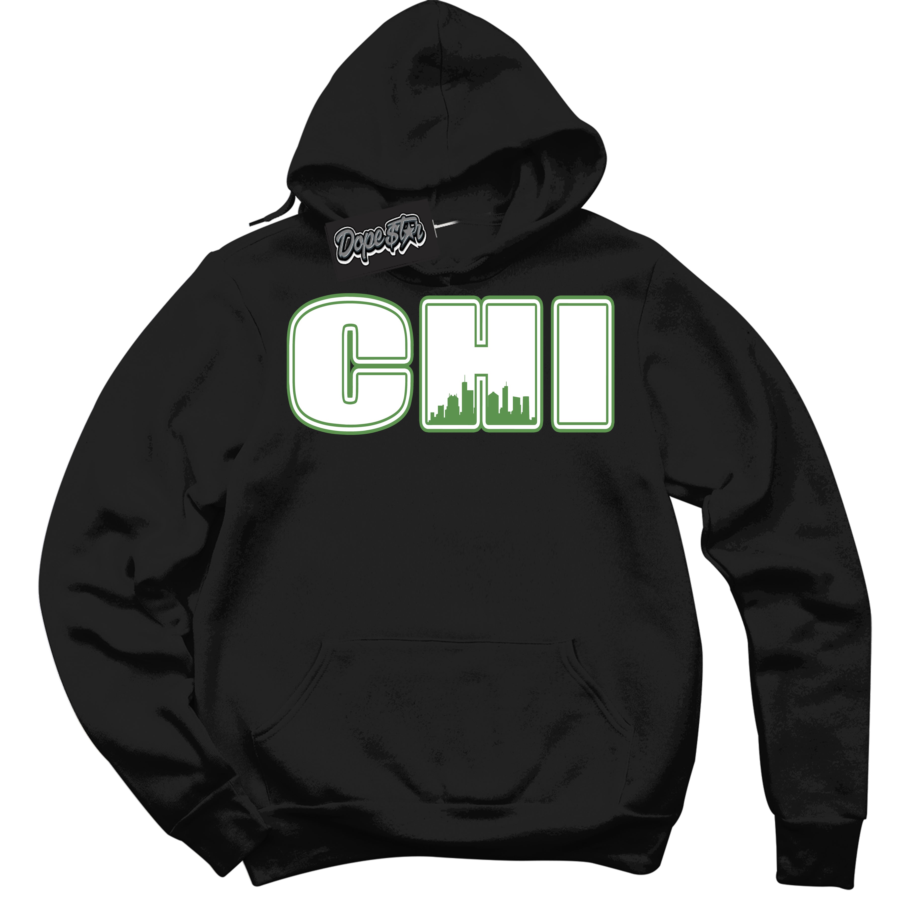 Cool Black Hoodie with “ Chicago ”  design that Perfectly Matches Chlorophyll 1s Jordans.
