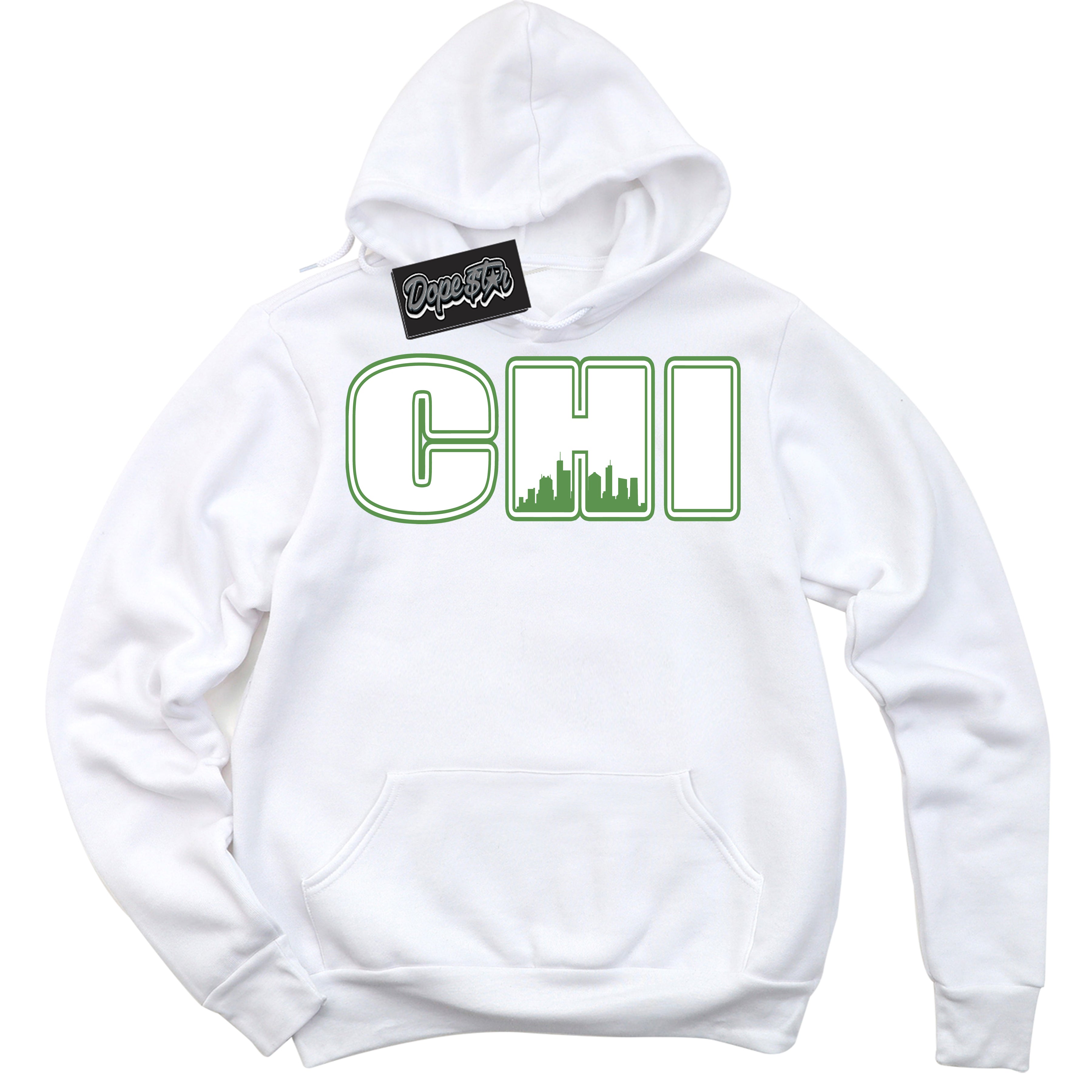 Cool White Hoodie with “ Chicago ”  design that Perfectly Matches Chlorophyll 1s Jordans.
