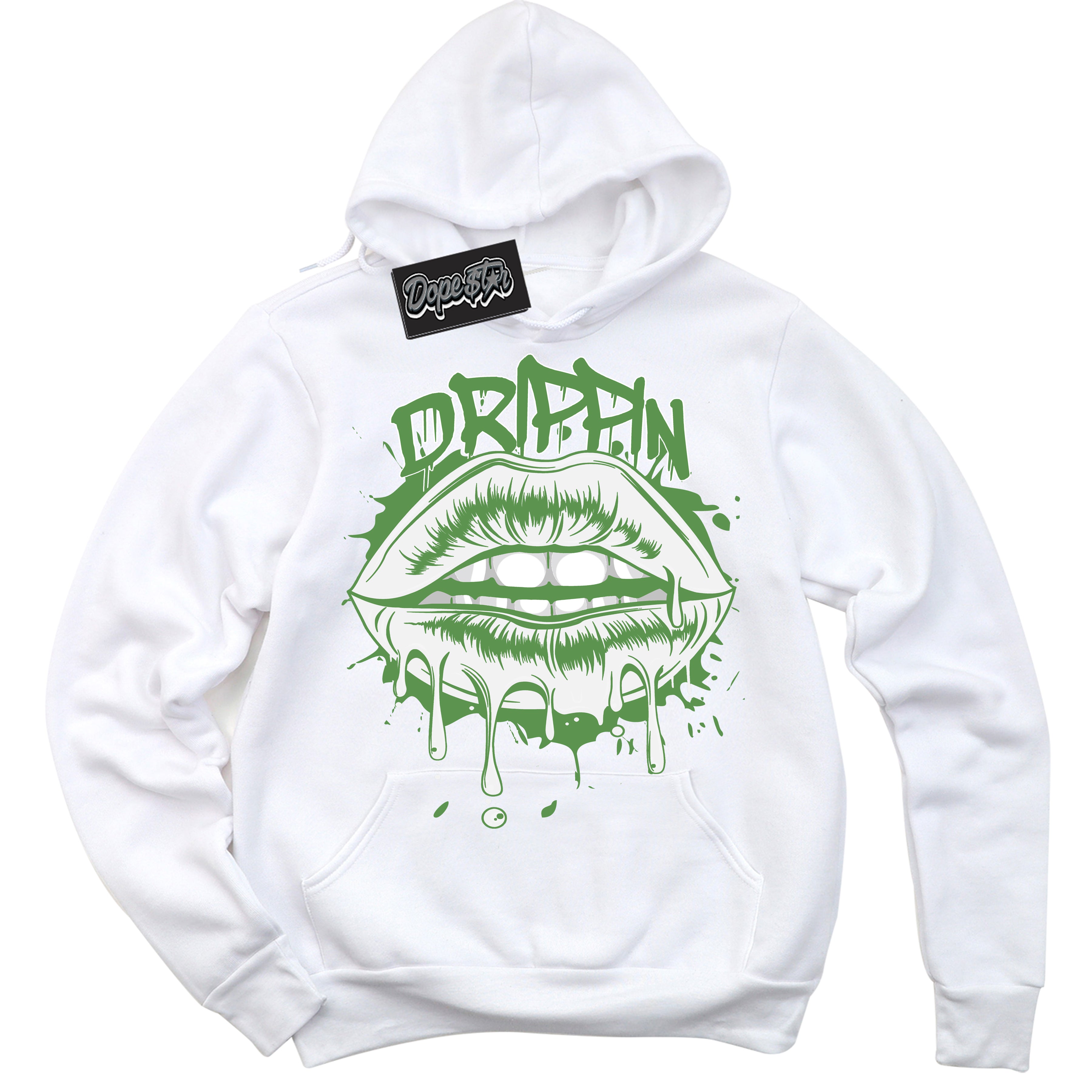 Cool White Hoodie with “ Drippin ”  design that Perfectly Matches Chlorophyll 1s Jordans.
