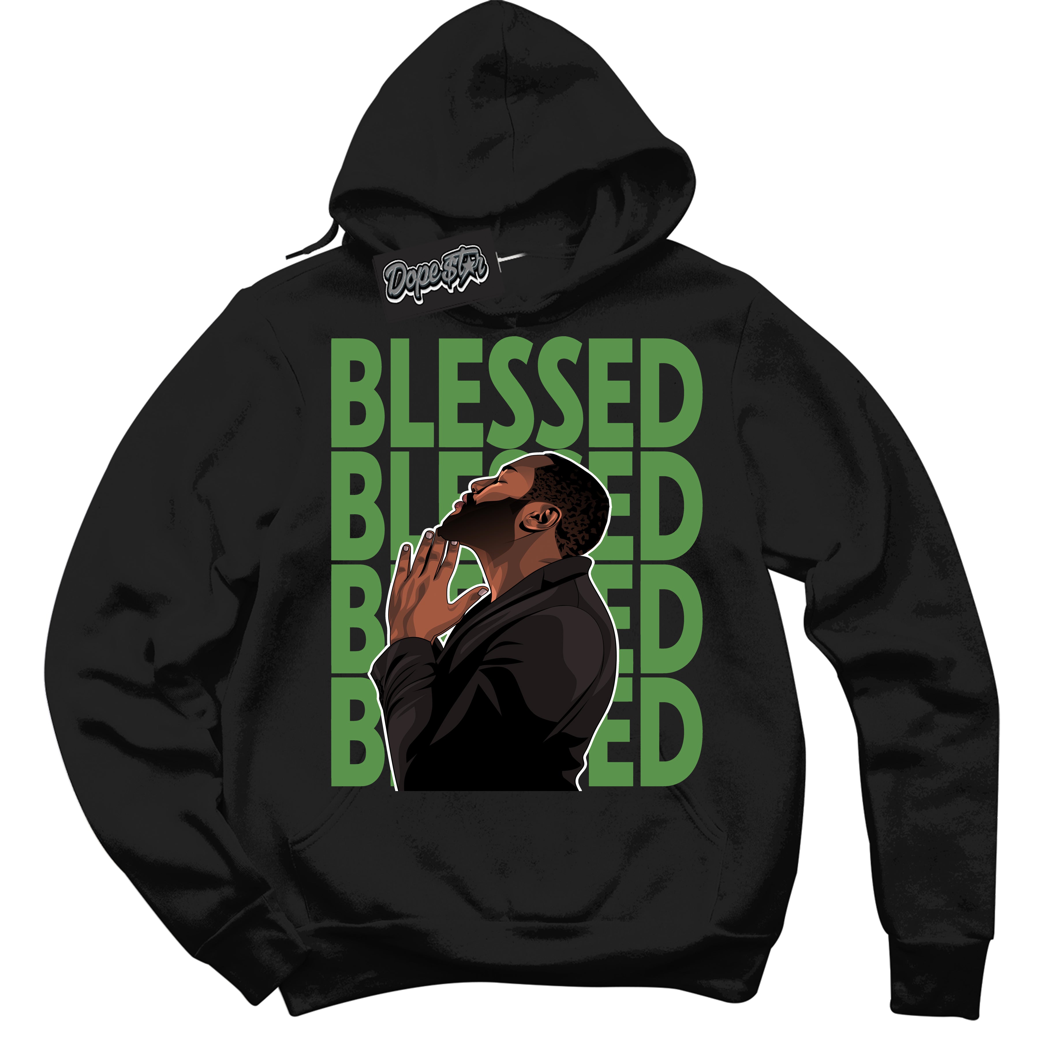 Cool Black Hoodie with “ God Blessed ”  design that Perfectly Matches Chlorophyll 1s Jordans.
