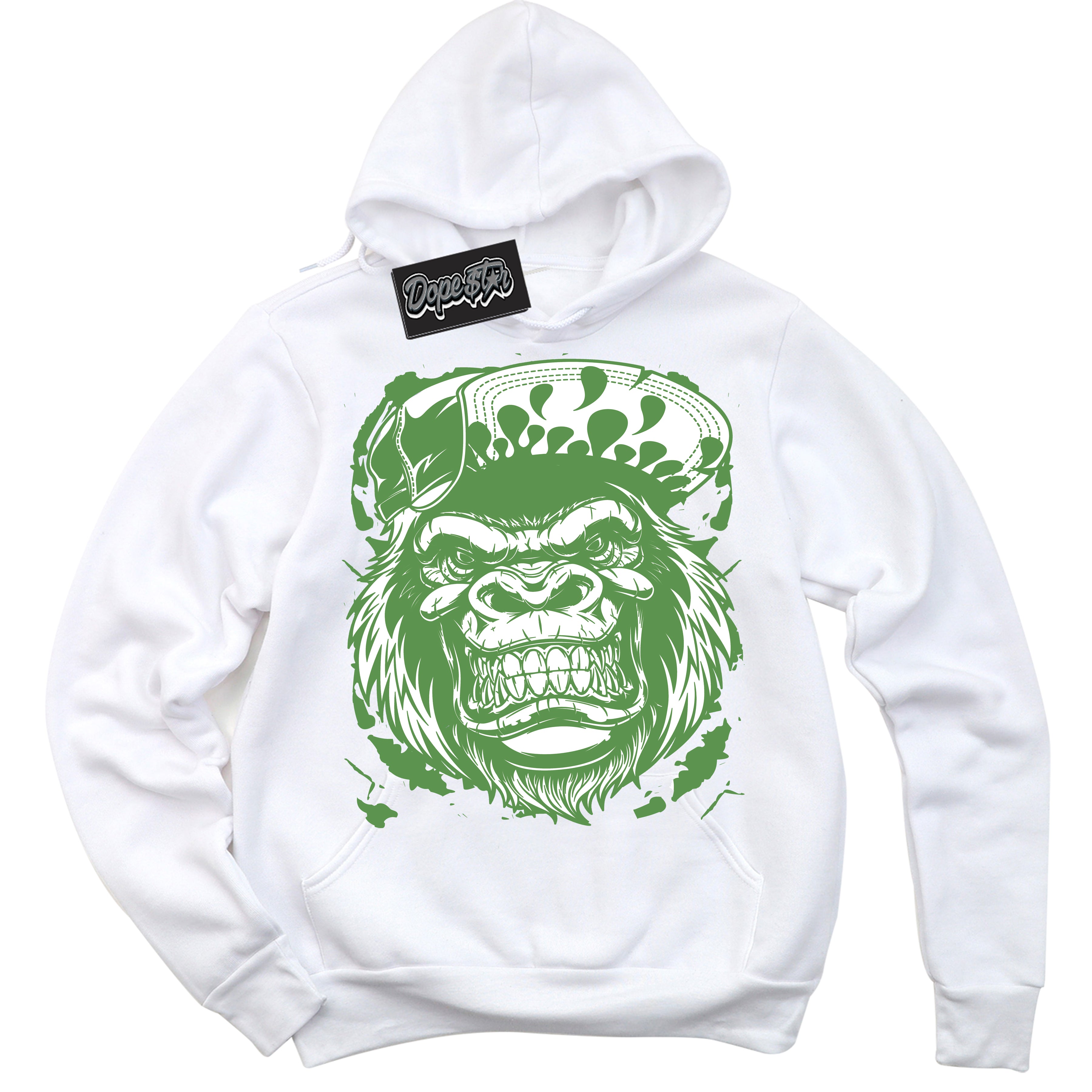 Cool White Hoodie with “ Gorilla Beast ”  design that Perfectly Matches Chlorophyll 1s Jordans.
