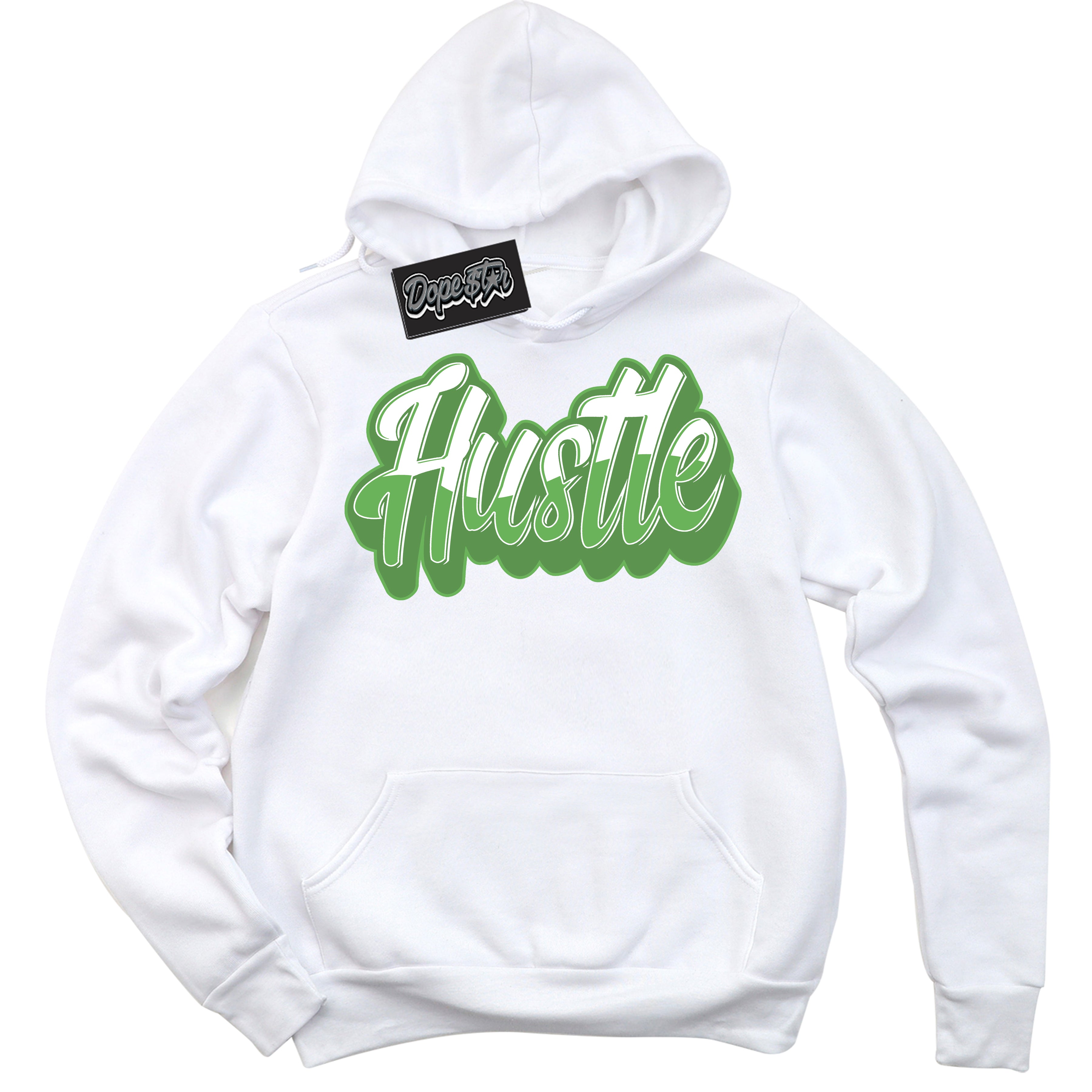 Cool White Hoodie with “ Hustle ”  design that Perfectly Matches Chlorophyll 1s Jordans.
