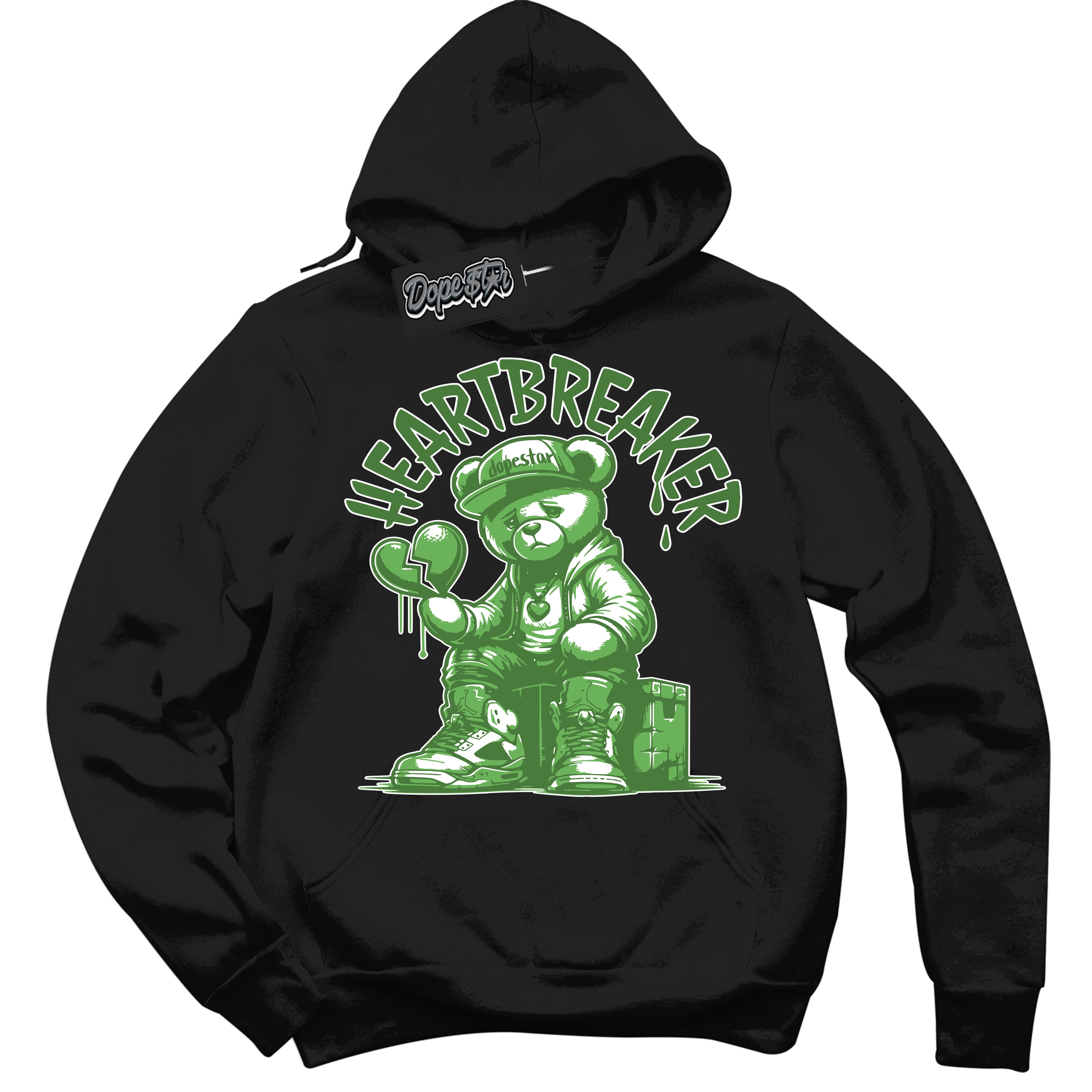 Cool Black Hoodie with “ Heartbreaker Bear ”  design that Perfectly Matches Chlorophyll 1s Jordans.
