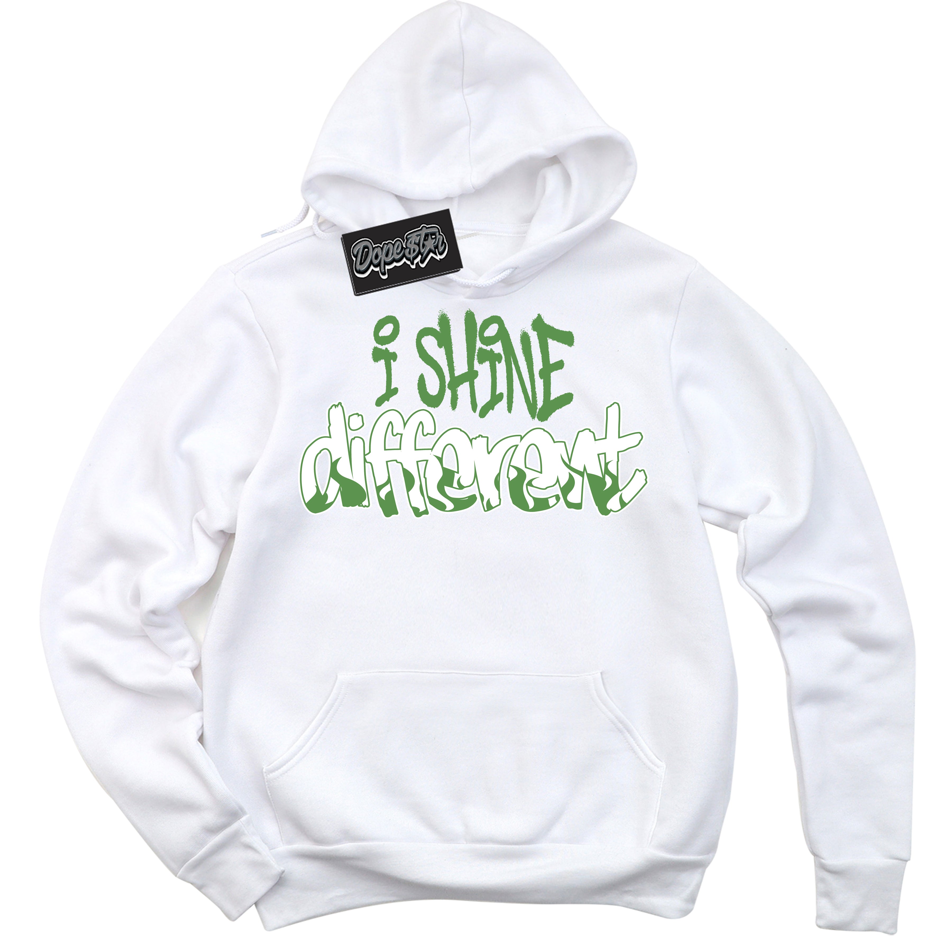 Cool White Hoodie with “ I Shine Different ”  design that Perfectly Matches Chlorophyll 1s Jordans.
