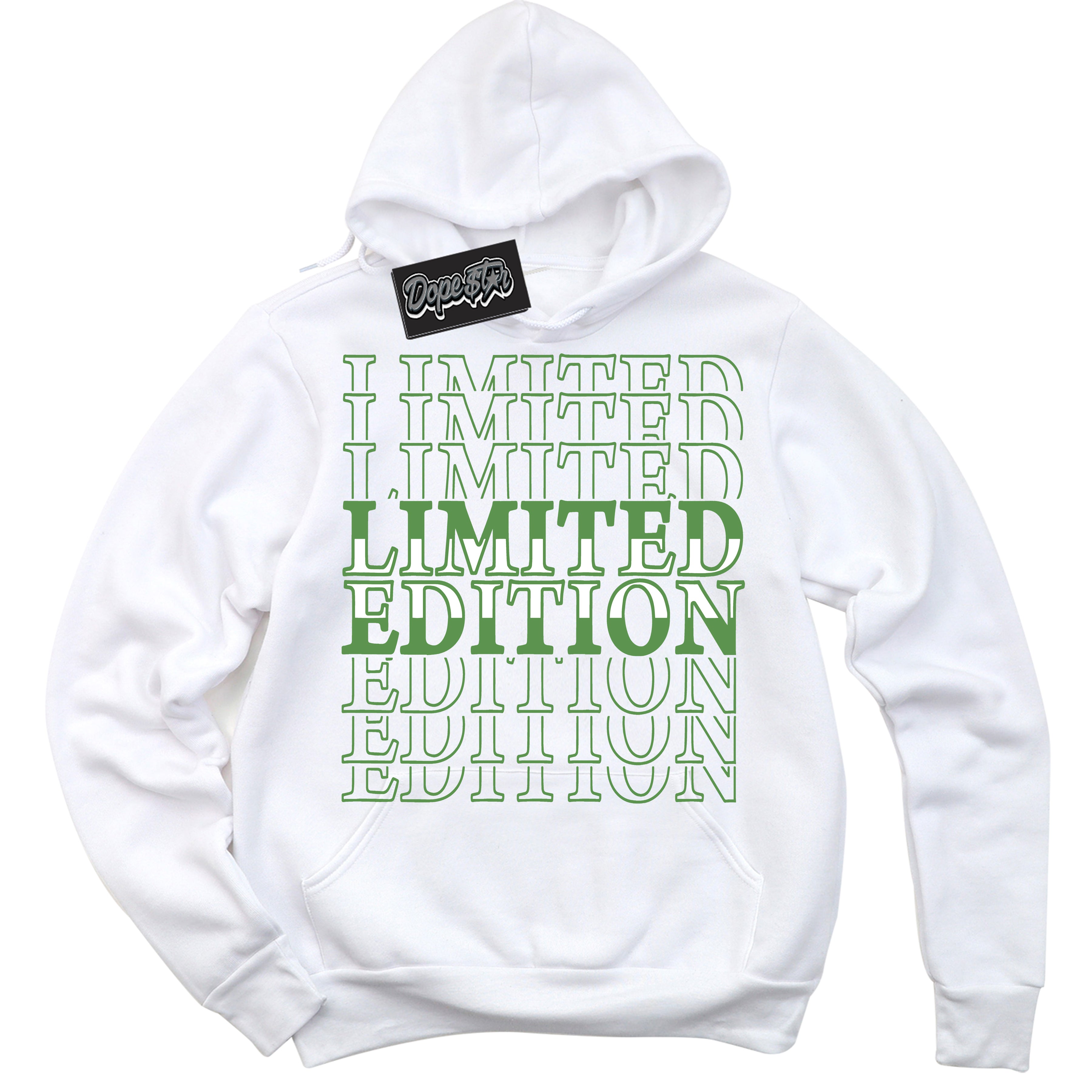 Cool White Hoodie with “ Limited Edition ”  design that Perfectly Matches Chlorophyll 1s Jordans.
