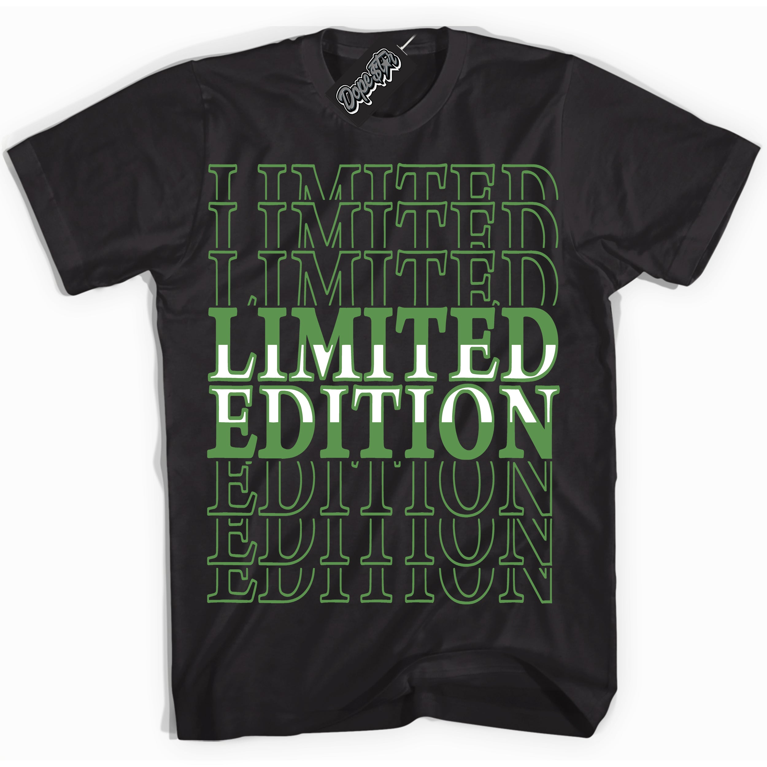 Cool Black Shirt with “ Limited Edition ” design that perfectly matches Chlorophyll 1s Jordans.
