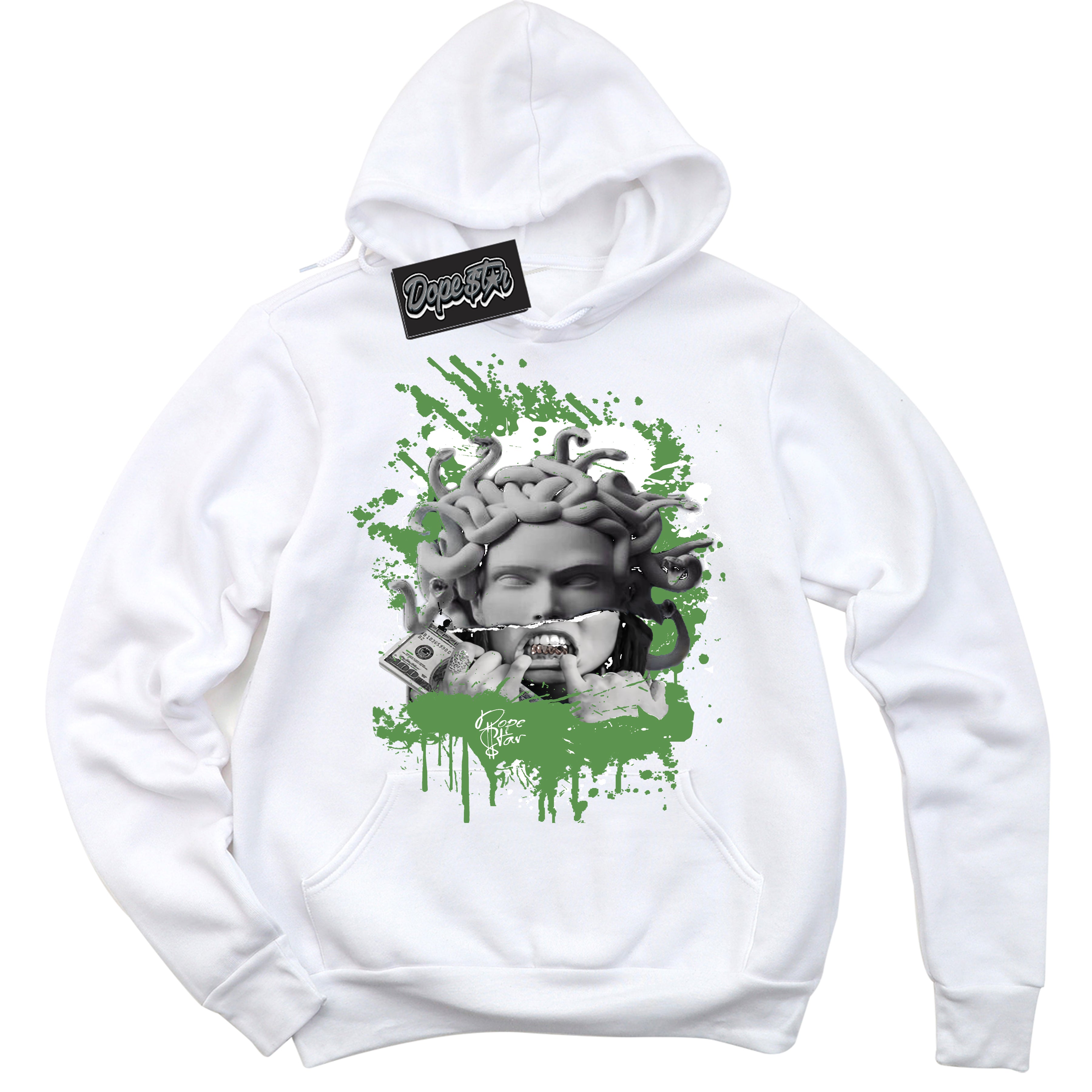 Cool White Hoodie with “ Medusa ”  design that Perfectly Matches Chlorophyll 1s Jordans.
