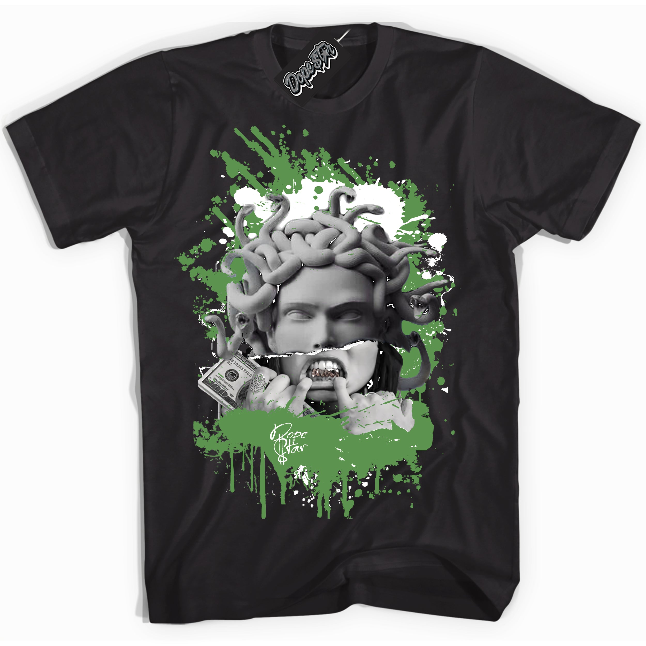 Cool Black Shirt with “ Medusa ” design that perfectly matches Chlorophyll 1s Jordans.
