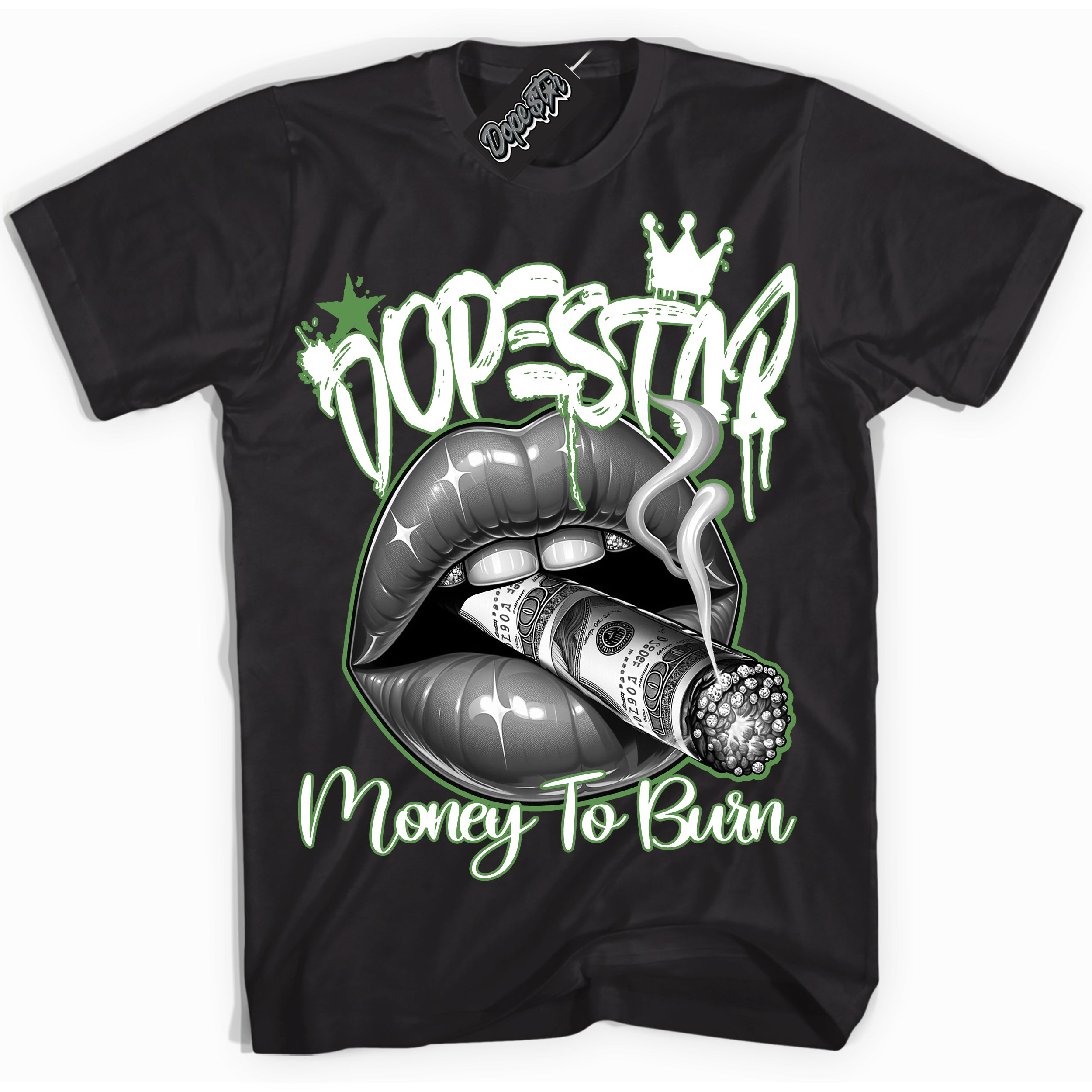 Cool Black Shirt with “ Money To Burn” design that perfectly matches Chlorophyll 1s Sneakers.