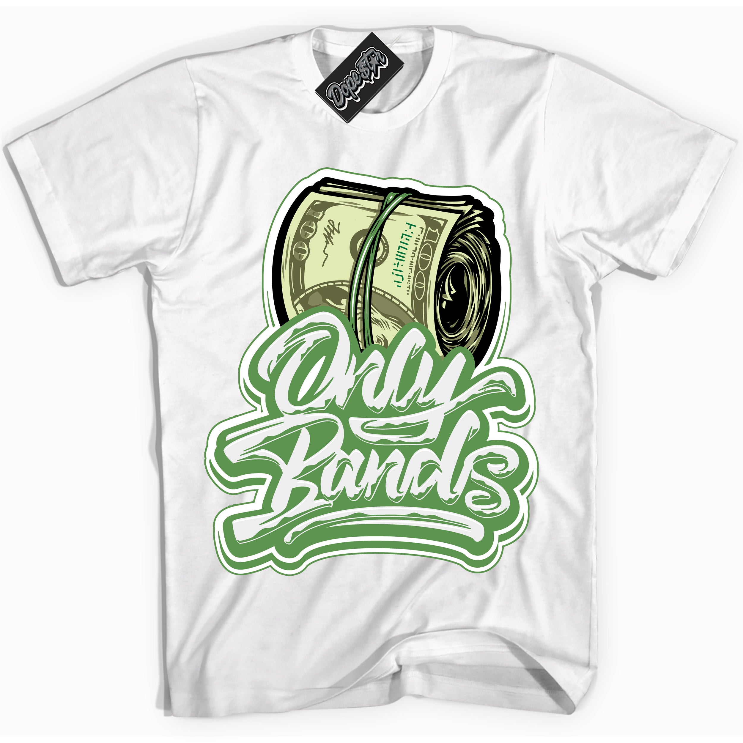 Cool White Shirt with “ Only Bands ” design that perfectly matches Chlorophyll 1s Jordans.
