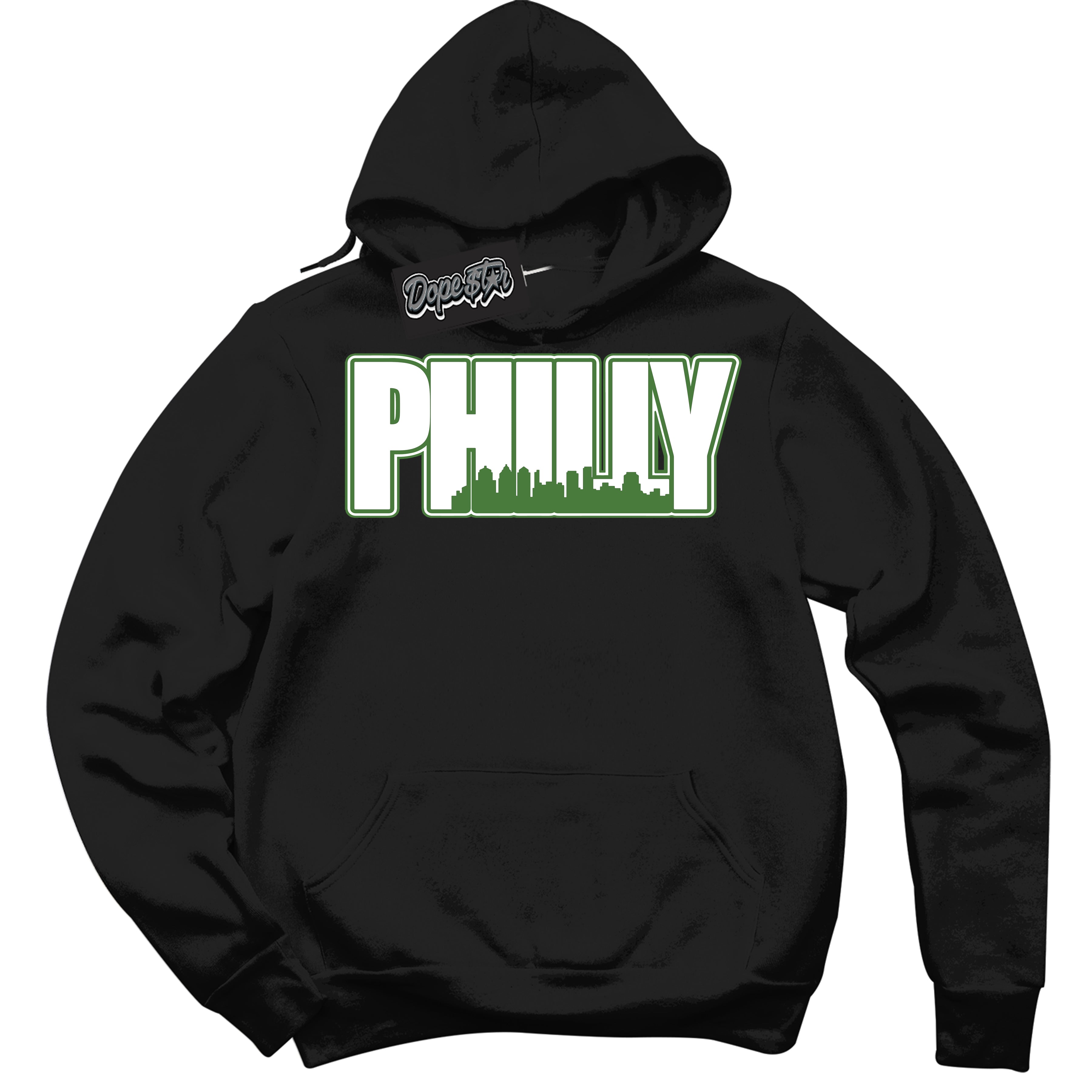 Cool Black Hoodie with “ Philly ”  design that Perfectly Matches Chlorophyll 1s Jordans.
