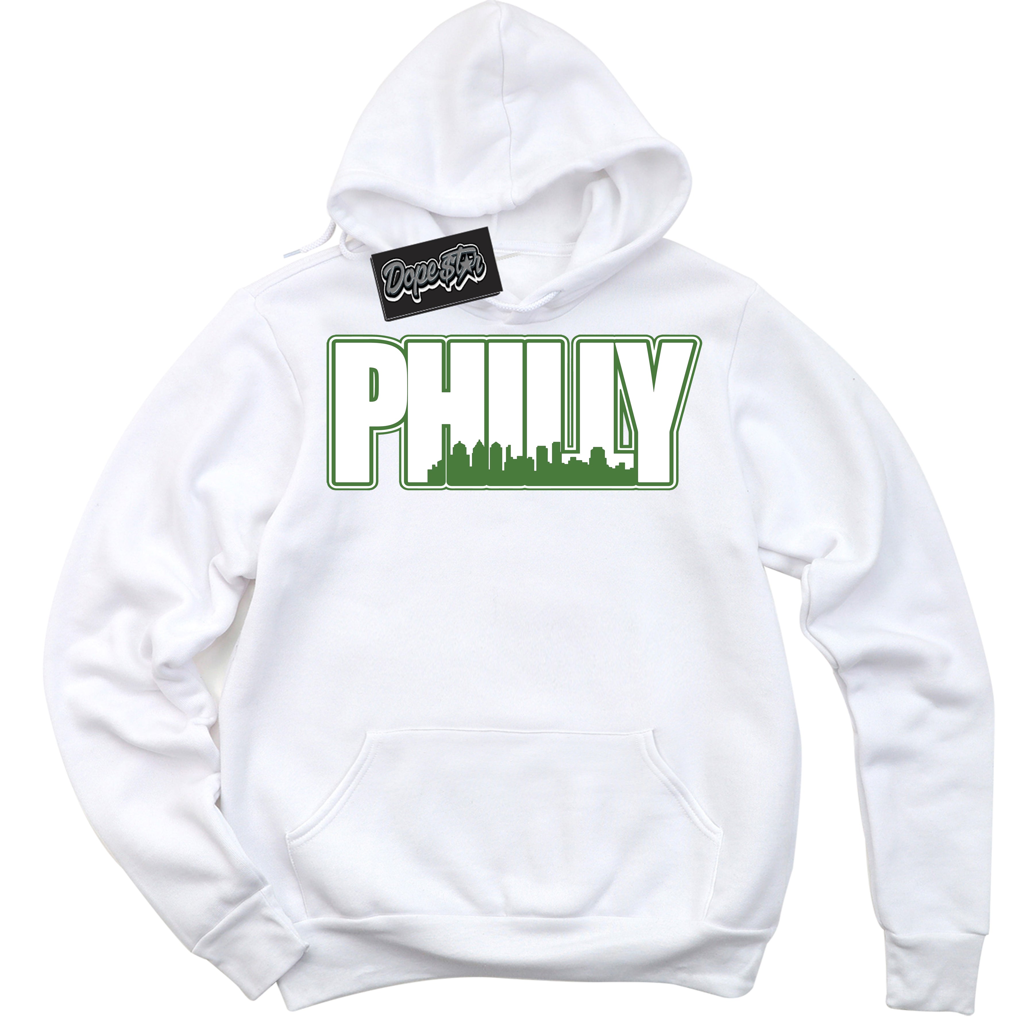 Cool White Hoodie with “ Philly ”  design that Perfectly Matches Chlorophyll 1s Jordans.
