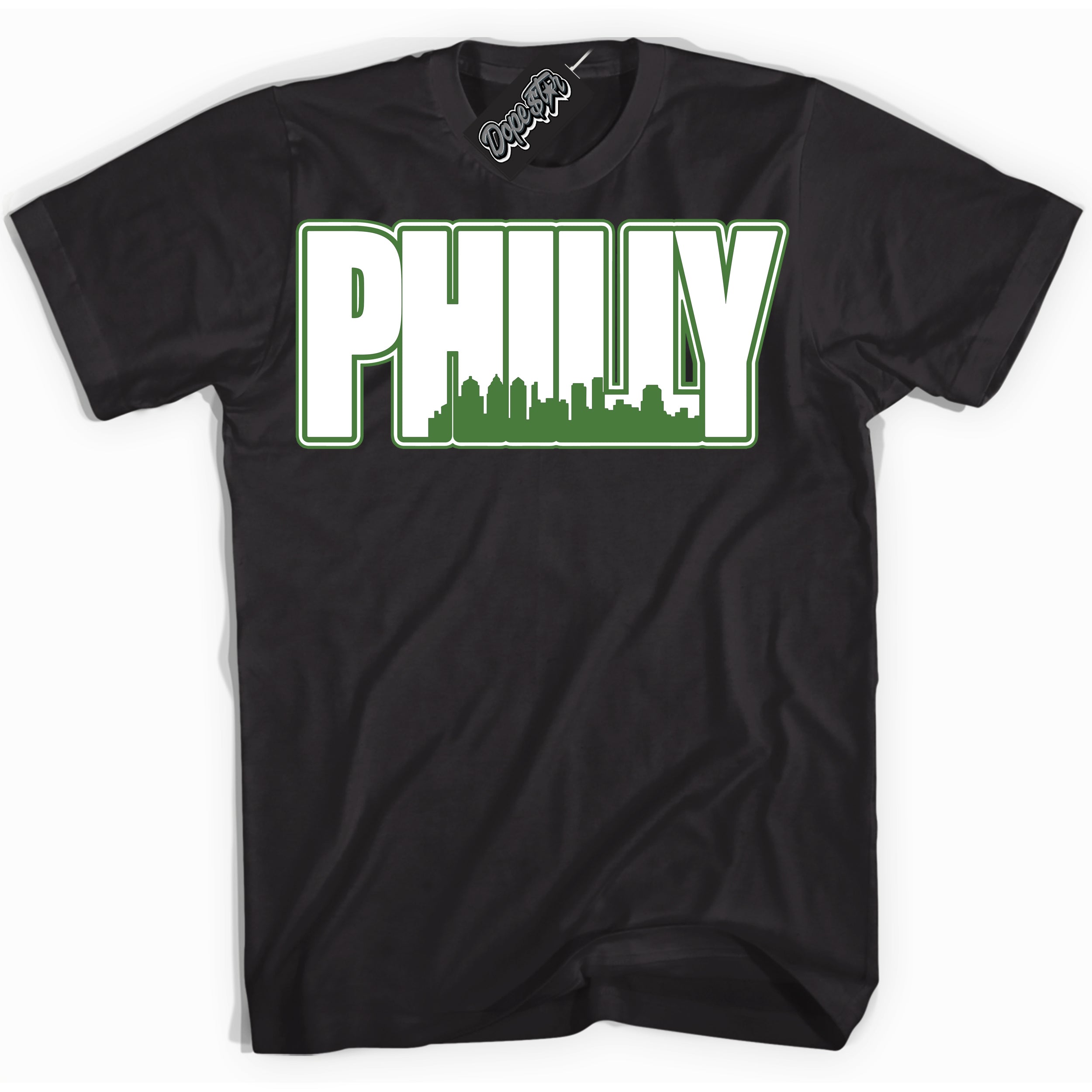 Cool Black Shirt with “ Philly ” design that perfectly matches Chlorophyll 1s Jordans.
