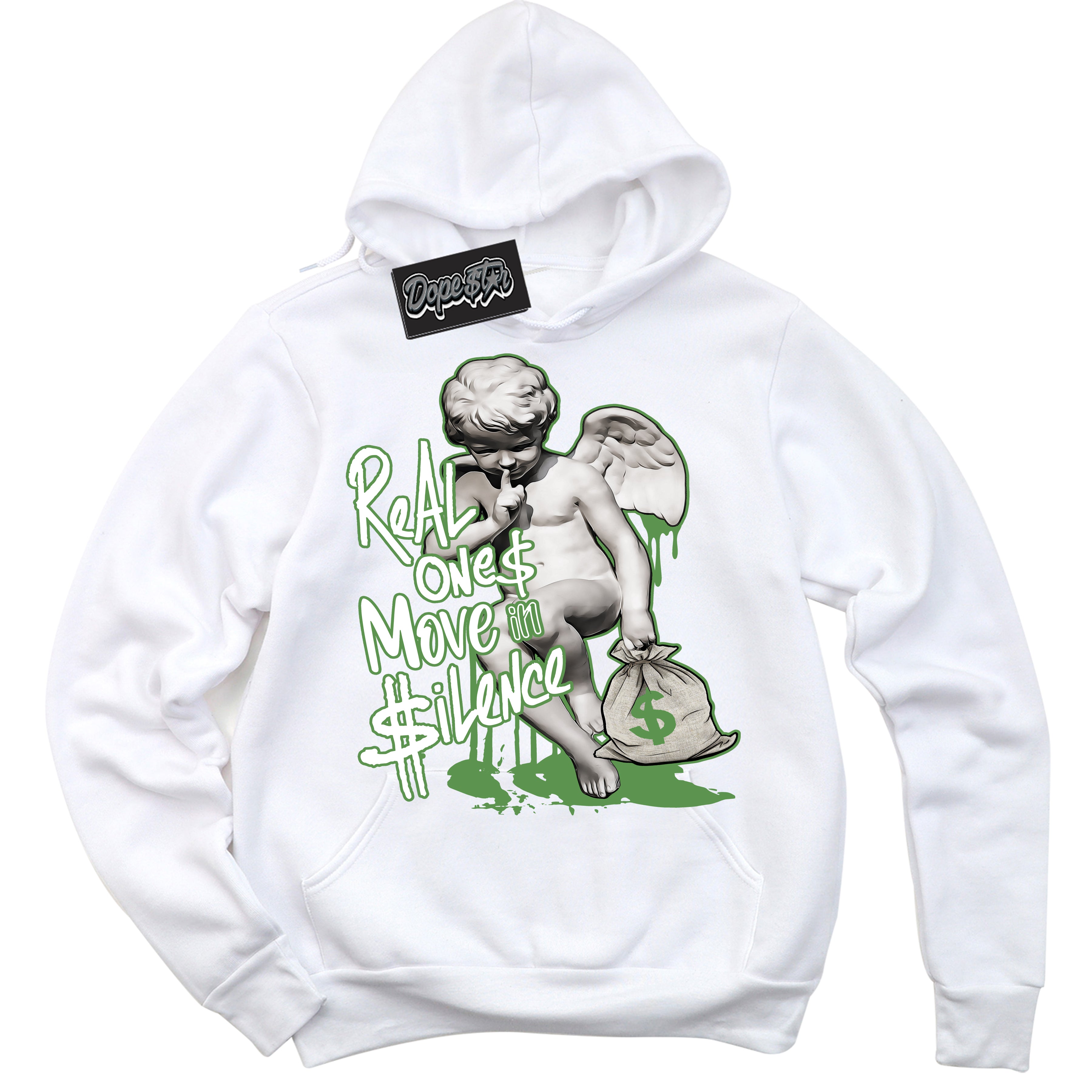 Cool White Hoodie with “ Real Ones Cherub ”  design that Perfectly Matches Chlorophyll 1s Jordans.
