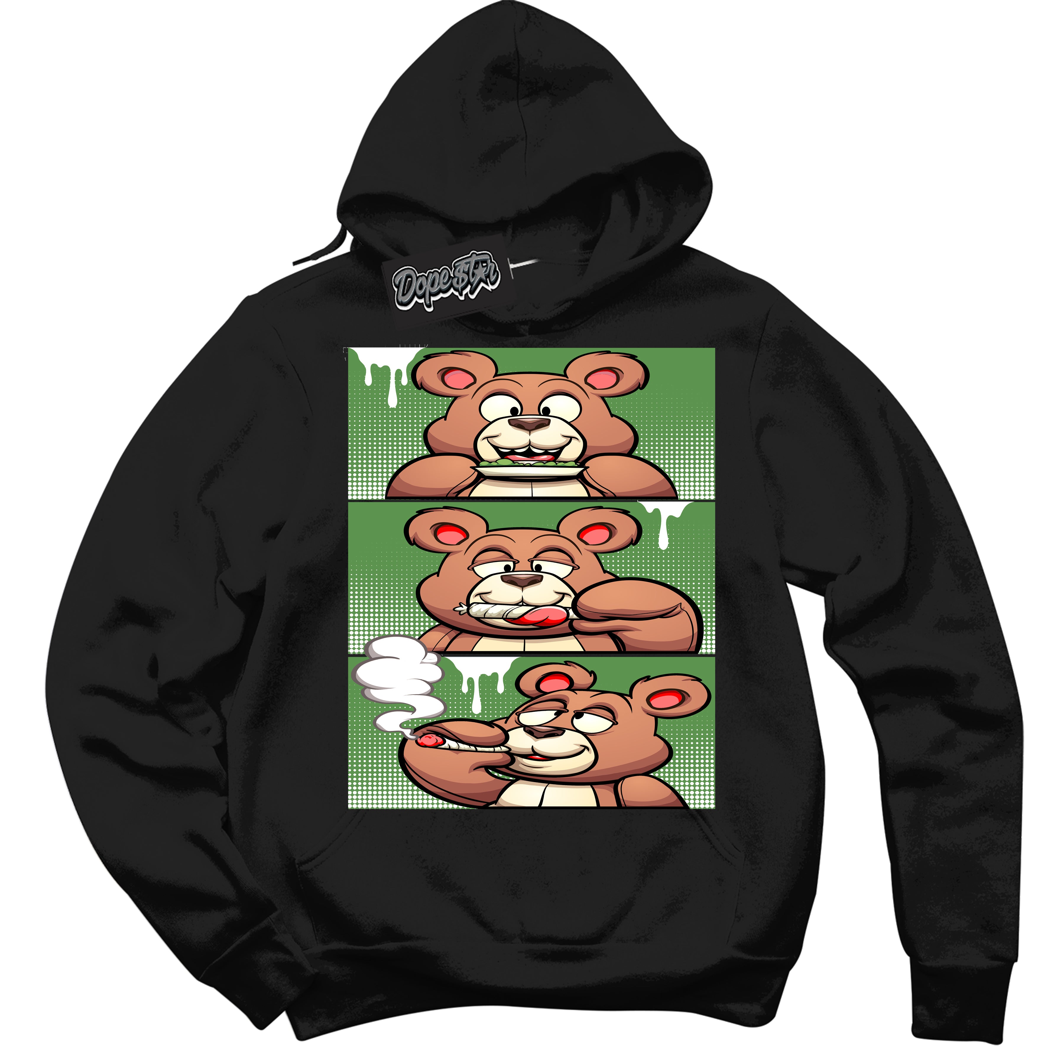 Cool Black Hoodie with “ Roll It Lick It Smoke It Bear ”  design that Perfectly Matches Chlorophyll 1s Jordans.
