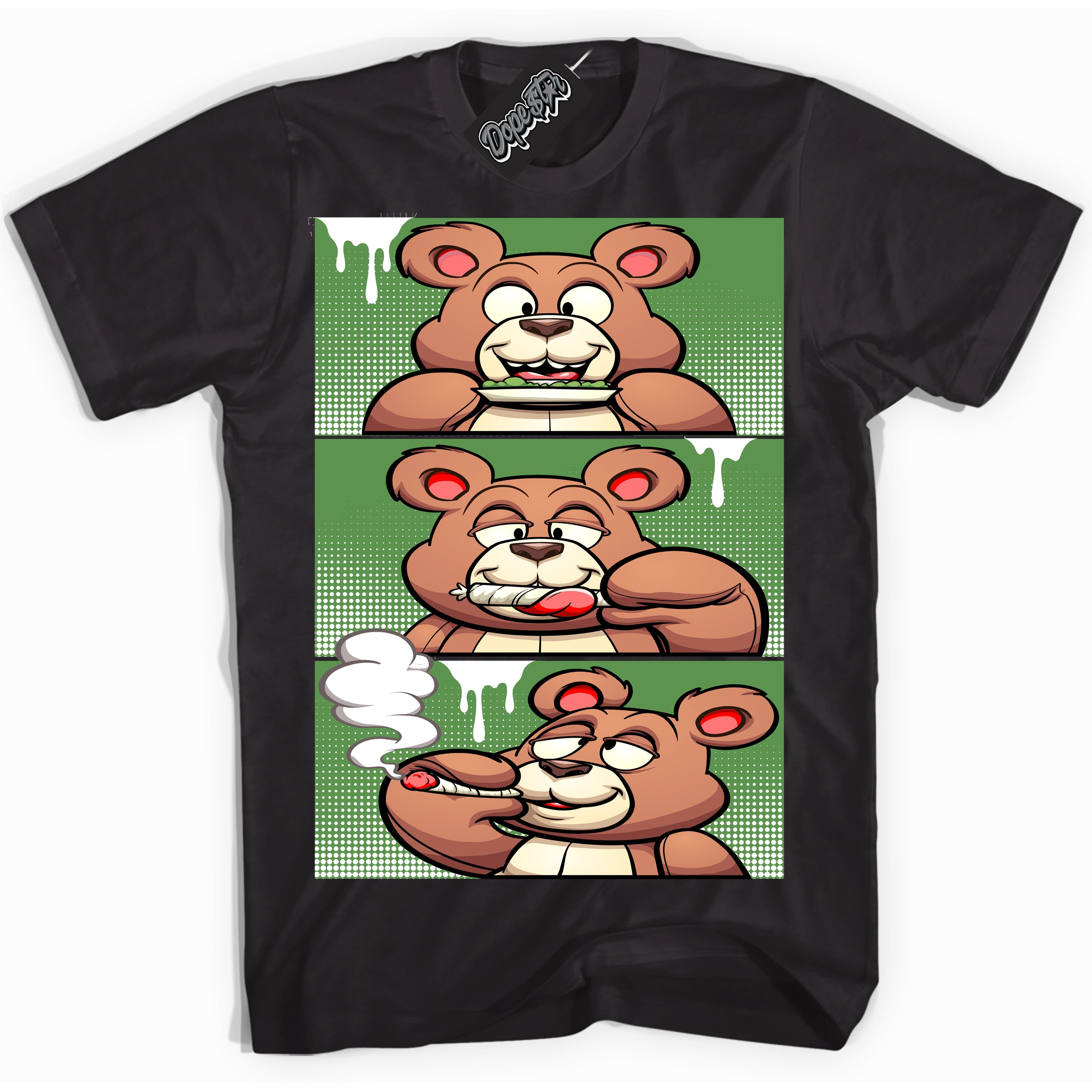 Cool Black Shirt with “ Roll It Lick It Smoke It Bear ” design that perfectly matches Chlorophyll 1s Jordans.