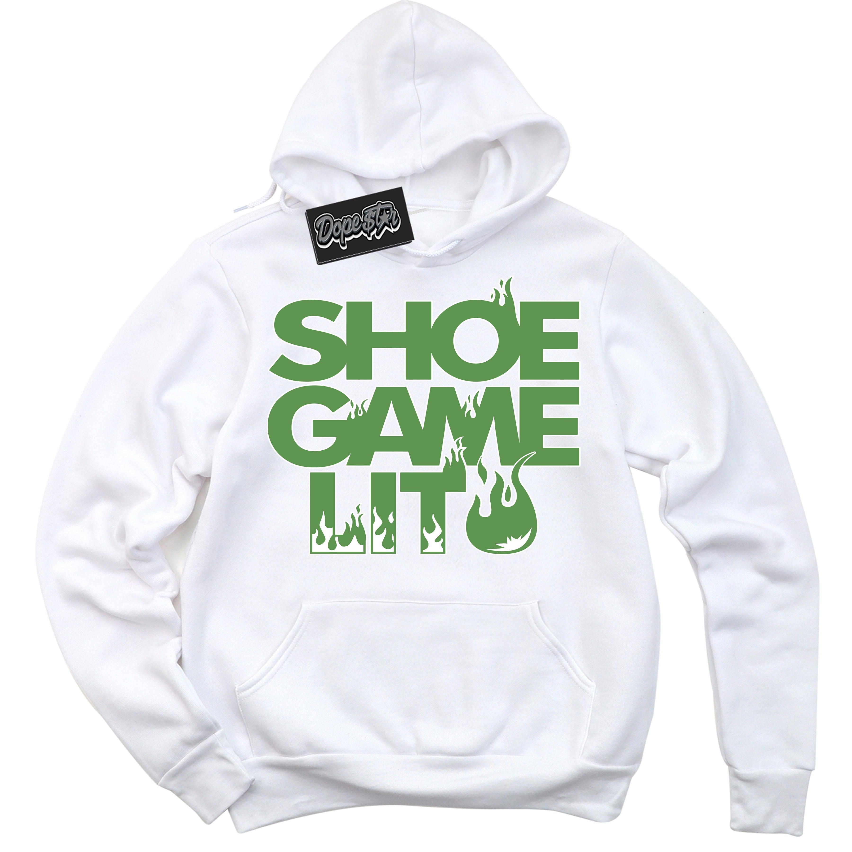 Cool White Hoodie with “ Shoe Game Lit ”  design that Perfectly Matches Chlorophyll 1s Jordans.
