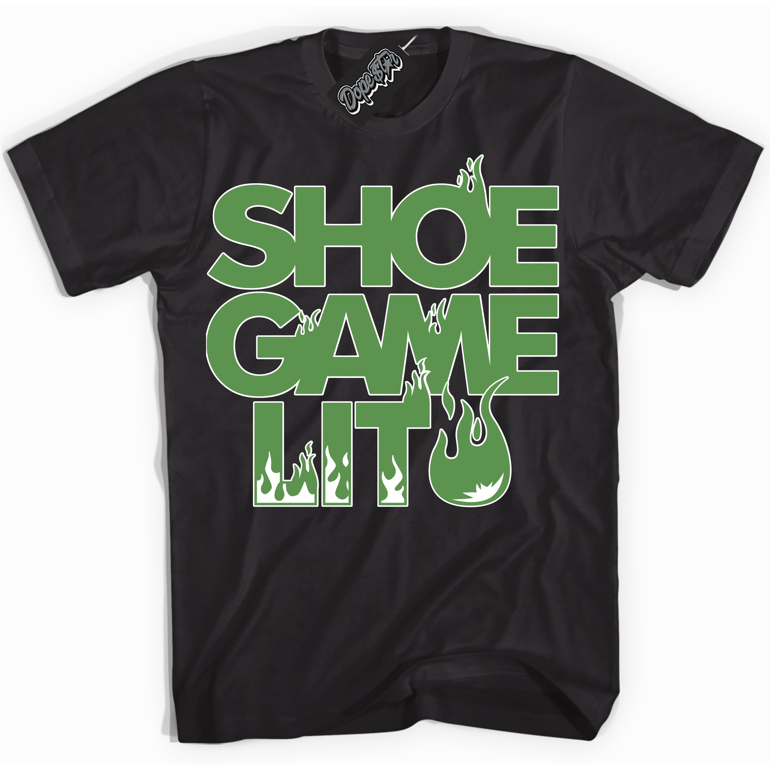 Cool Black Shirt with “ Shoe Game Lit ” design that perfectly matches Chlorophyll 1s Jordans.
