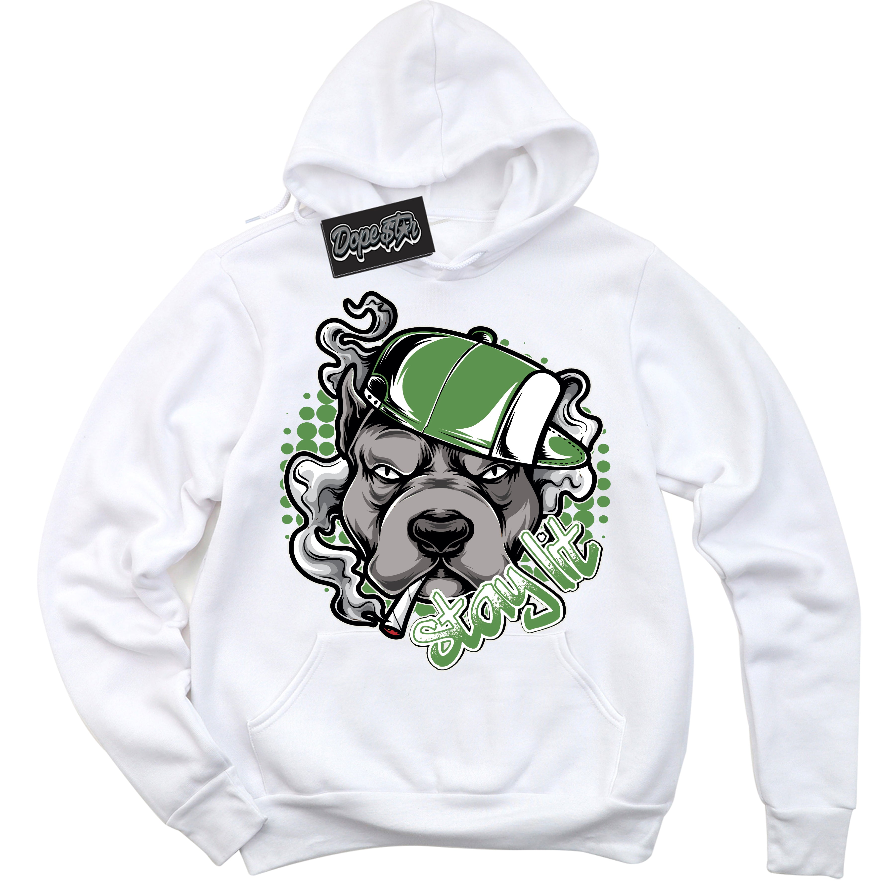 Cool White Hoodie with “ Stay Lit ”  design that Perfectly Matches Chlorophyll 1s Jordans.
