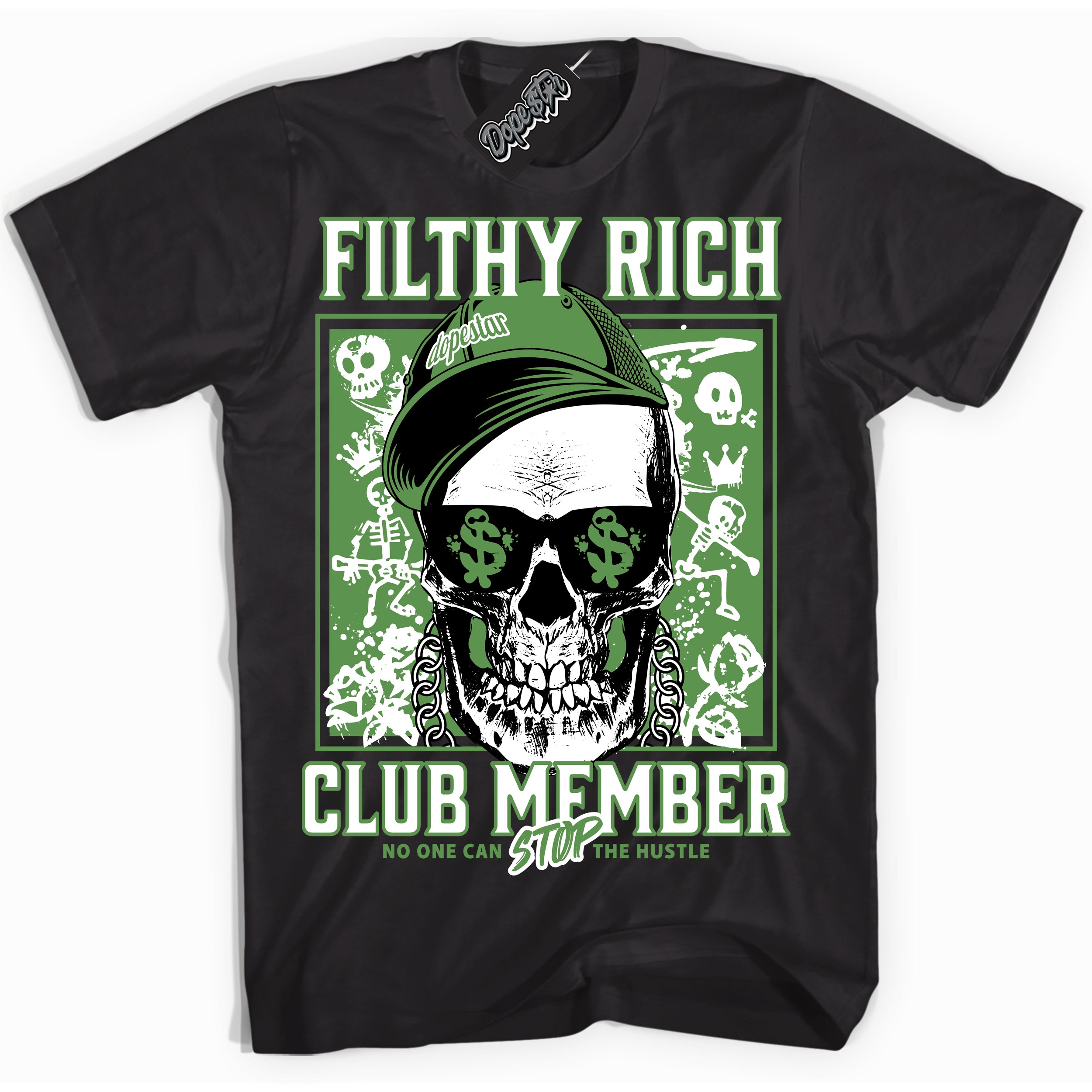 Cool Black Shirt with “ Filthy Rich” design that perfectly matches Chlorophyll 1s Sneakers.