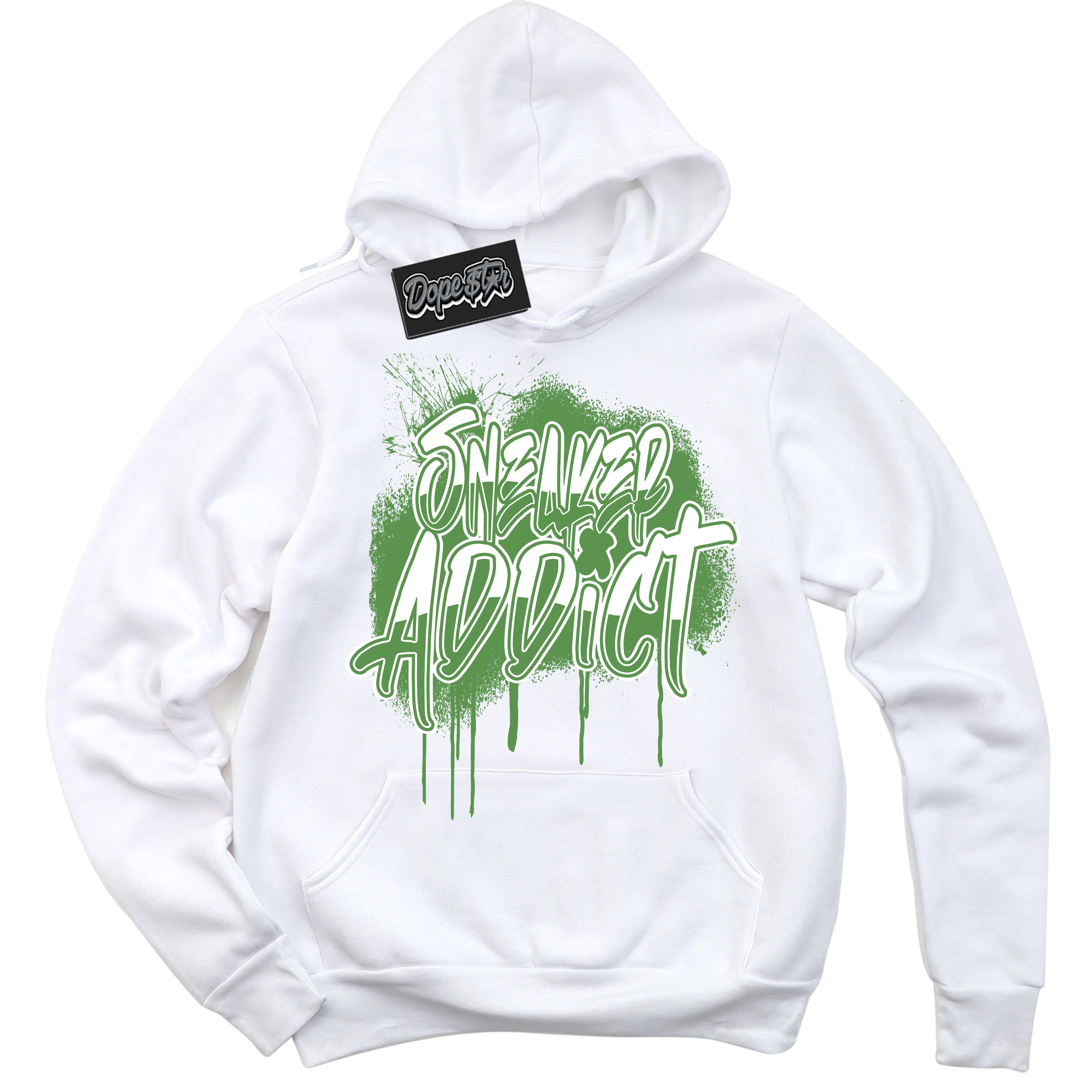 Cool White Hoodie with “ Sneaker Addict ”  design that Perfectly Matches Chlorophyll 1s Jordans.
