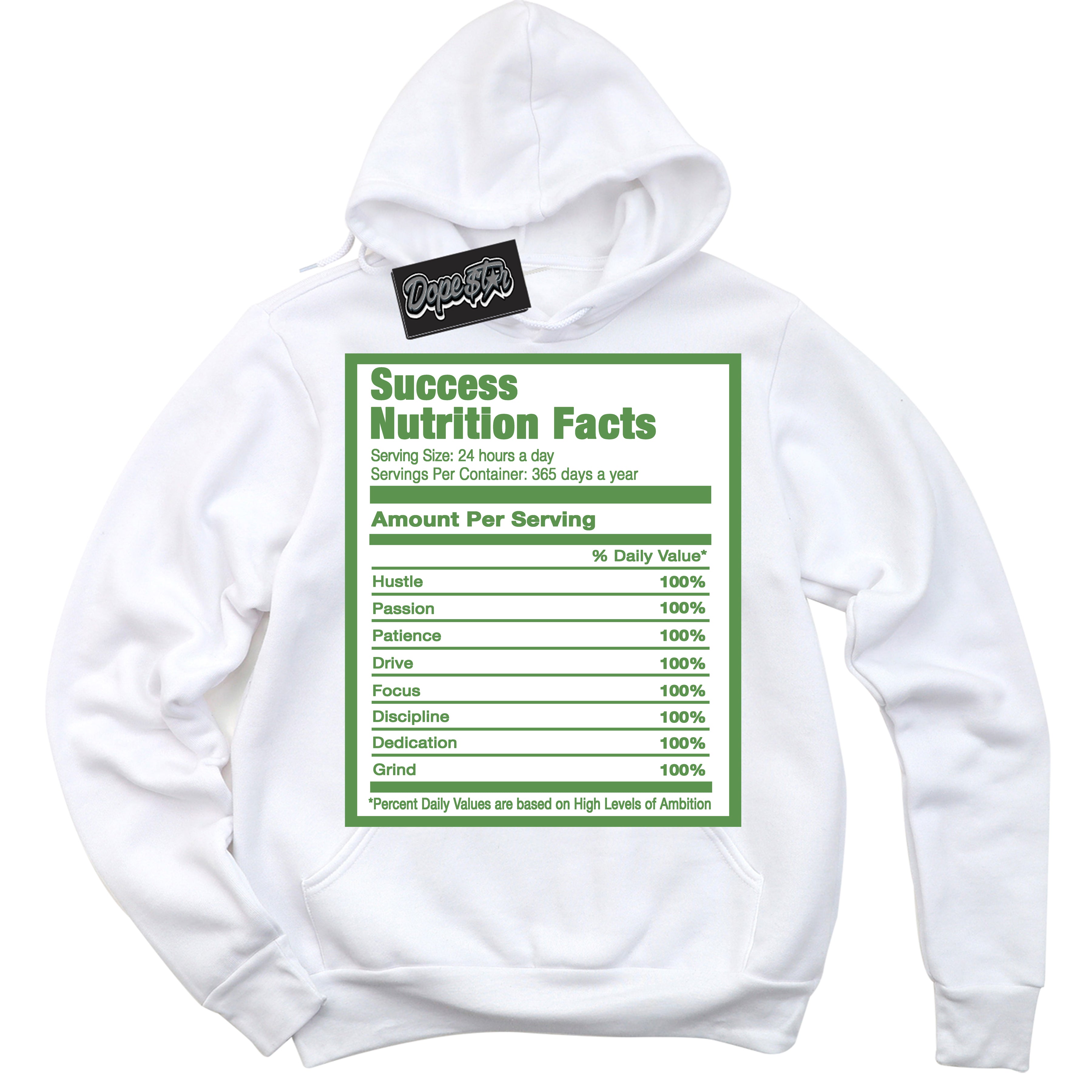 Cool White Hoodie with “ Success Nutrition ”  design that Perfectly Matches Chlorophyll 1s Jordans.
