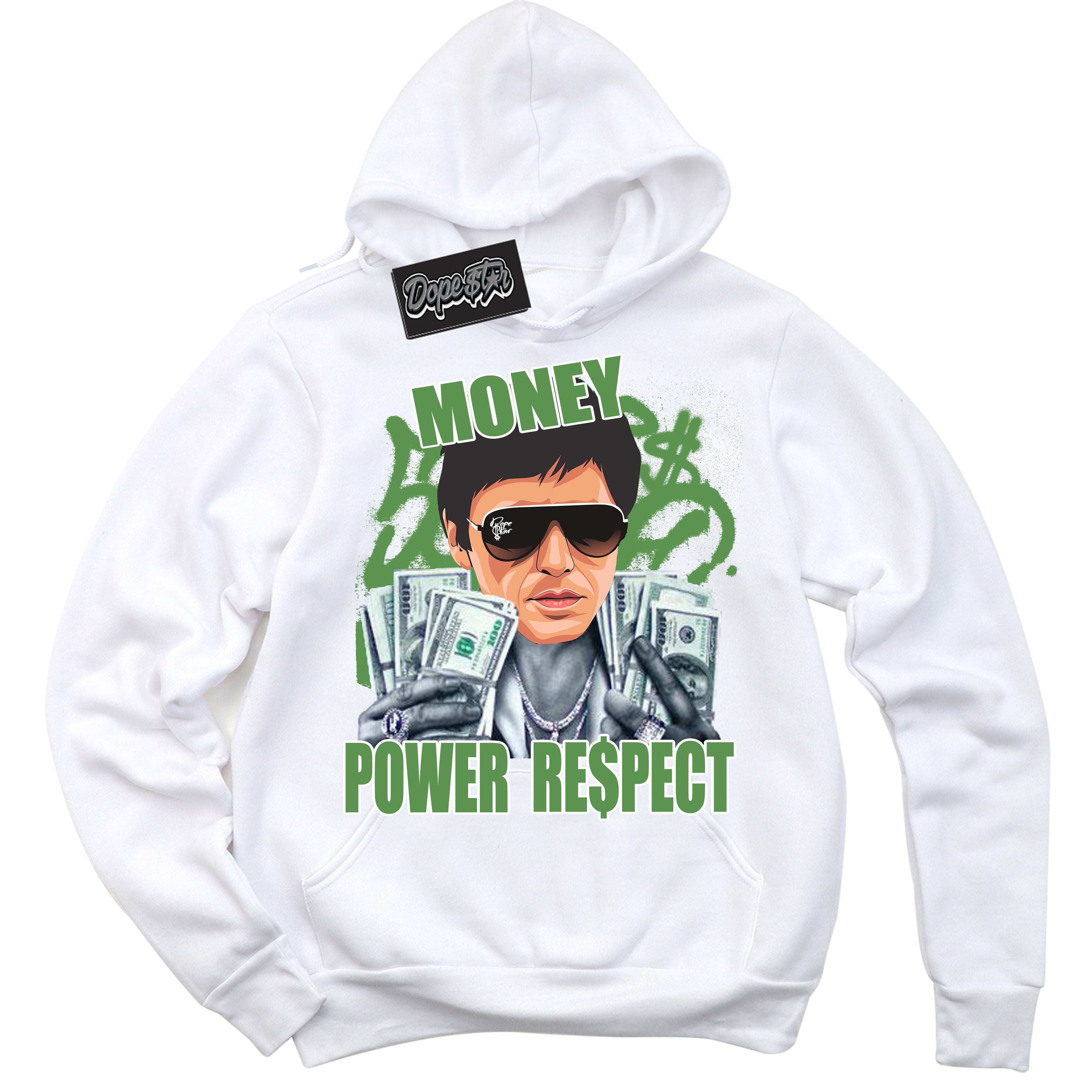 Cool White Hoodie with “ Tony Montana ”  design that Perfectly Matches Chlorophyll 1s Jordans.
