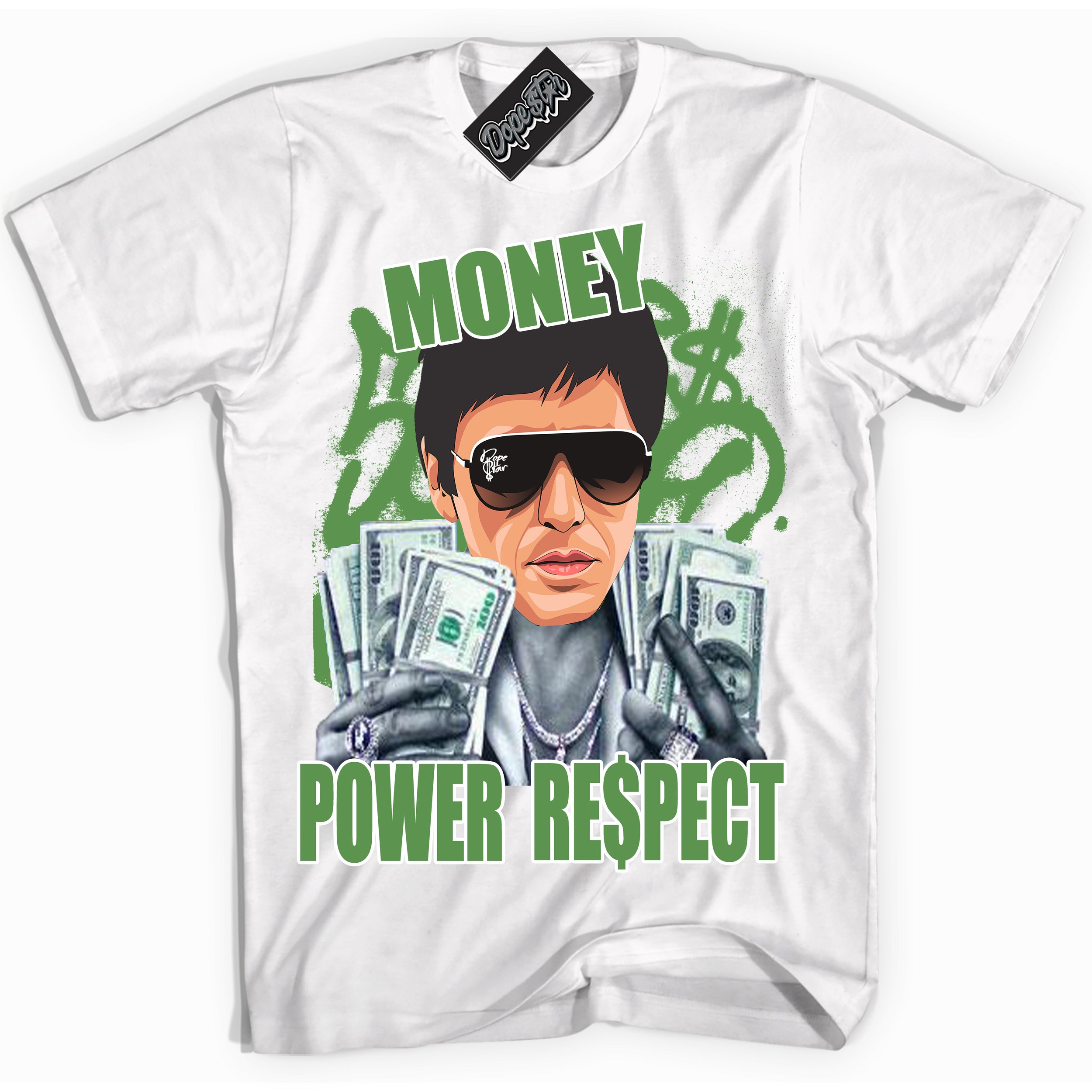 Cool White Shirt with “ Tony Montana ” design that perfectly matches Chlorophyll 1s Jordans.
