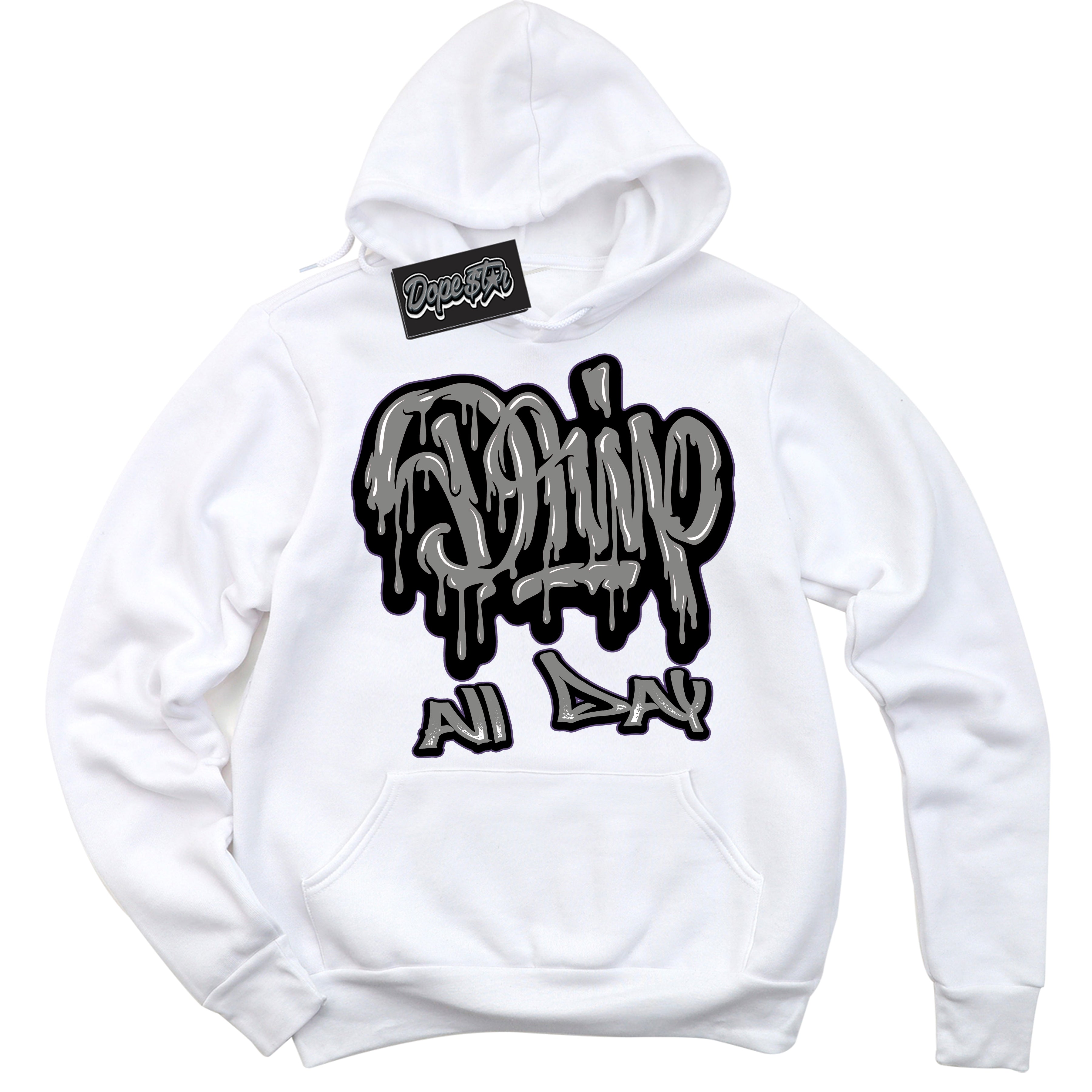 Cool White Hoodie with “ Drip All Day ”  design that Perfectly Matches Punk Rock 1s Sneakers.