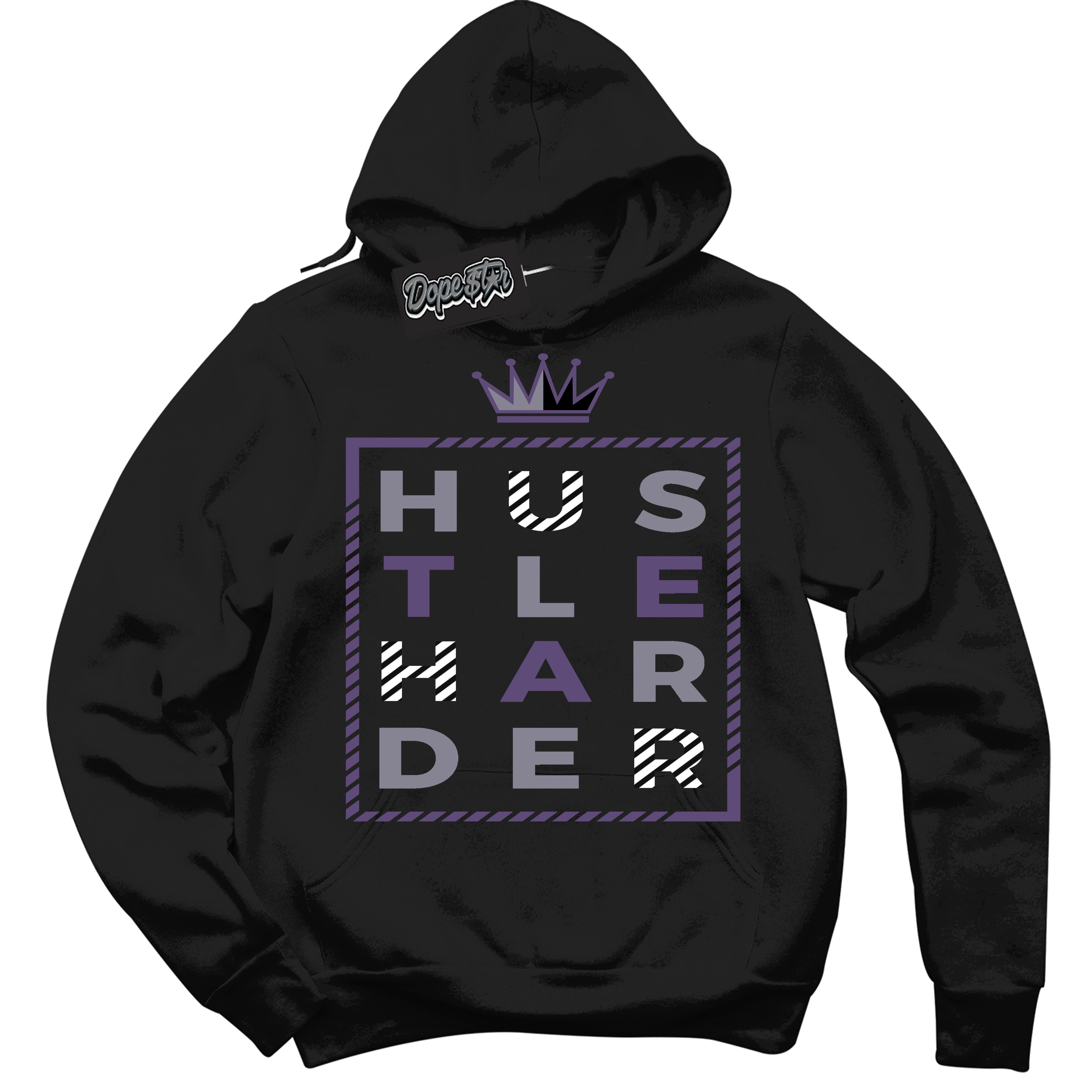 Cool Black Hoodie with “ Hustle Harder ”  design that Perfectly Matches Punk Rock 1s Sneakers.