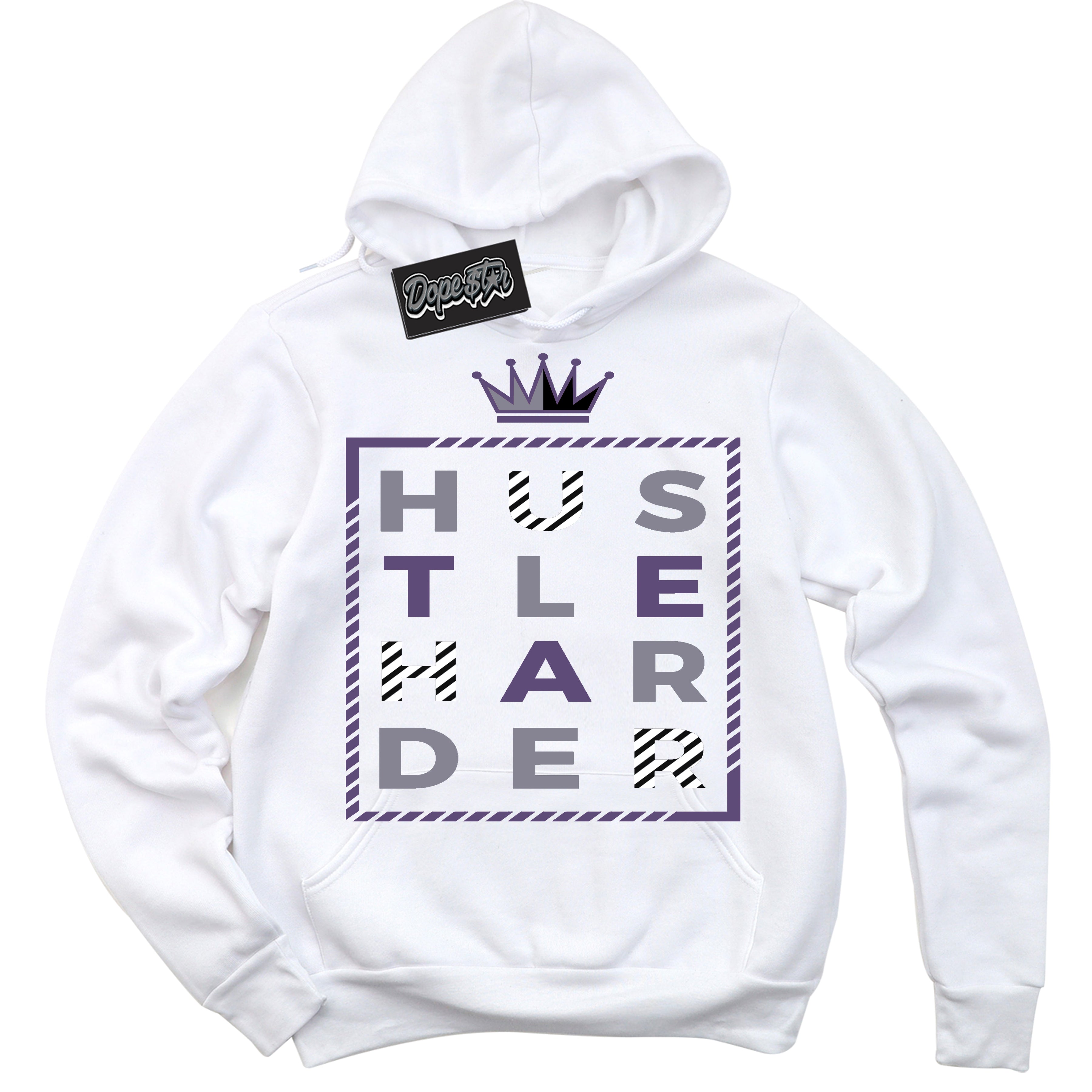 Cool White Hoodie with “ Hustle Harder ”  design that Perfectly Matches Punk Rock 1s Sneakers.